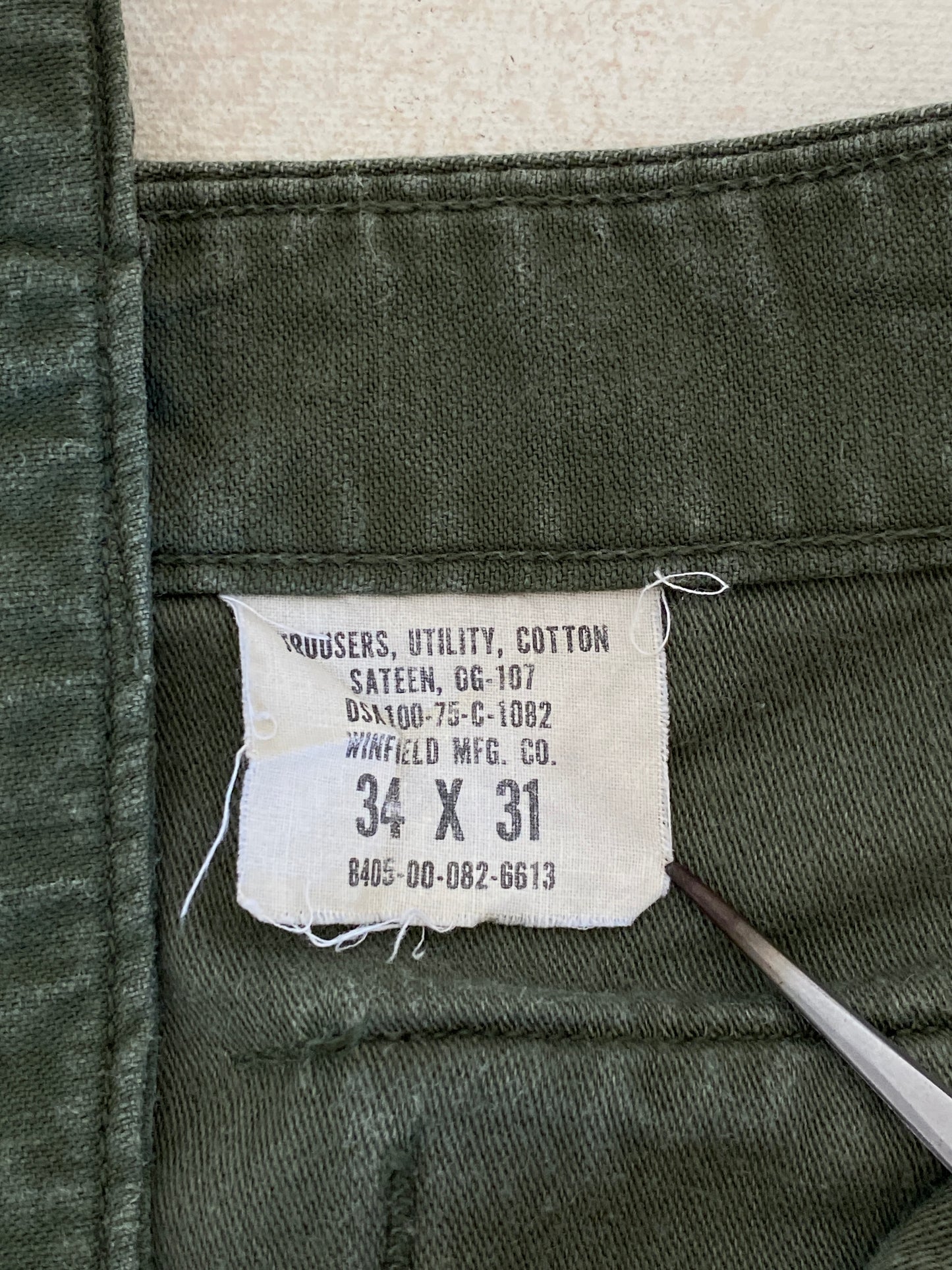 34X31. 1975 Authentic US Army Vietnam war era OG-107 Fatigue pants