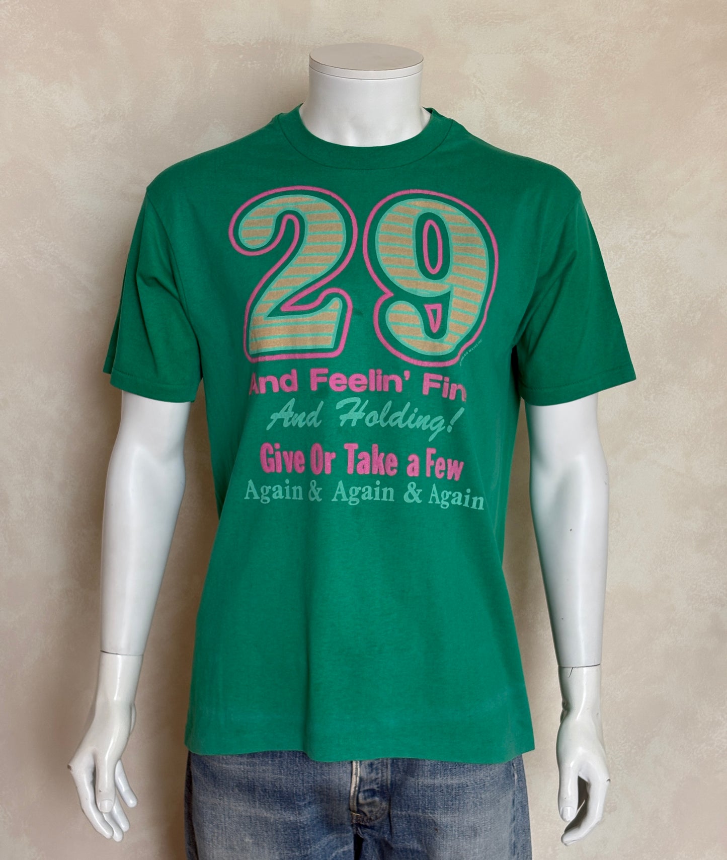 Vintage 1988 funny birthday t-shirt – “29 and Feelin Fine”. Made in USA.
