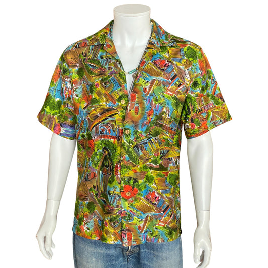 Large. Vintage 70s Hawaiian satin cotton shirt