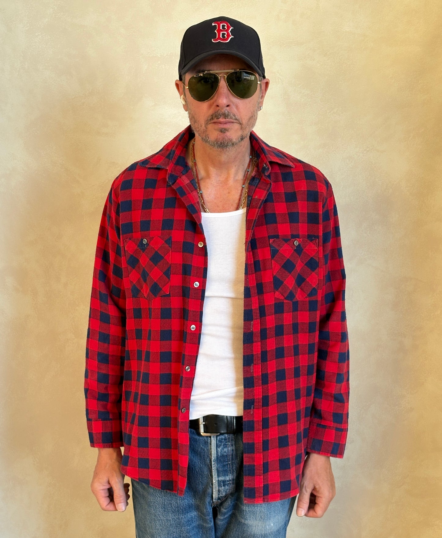 Size Med. Vintage 80s flannel plaid Shirt-Made in USA-