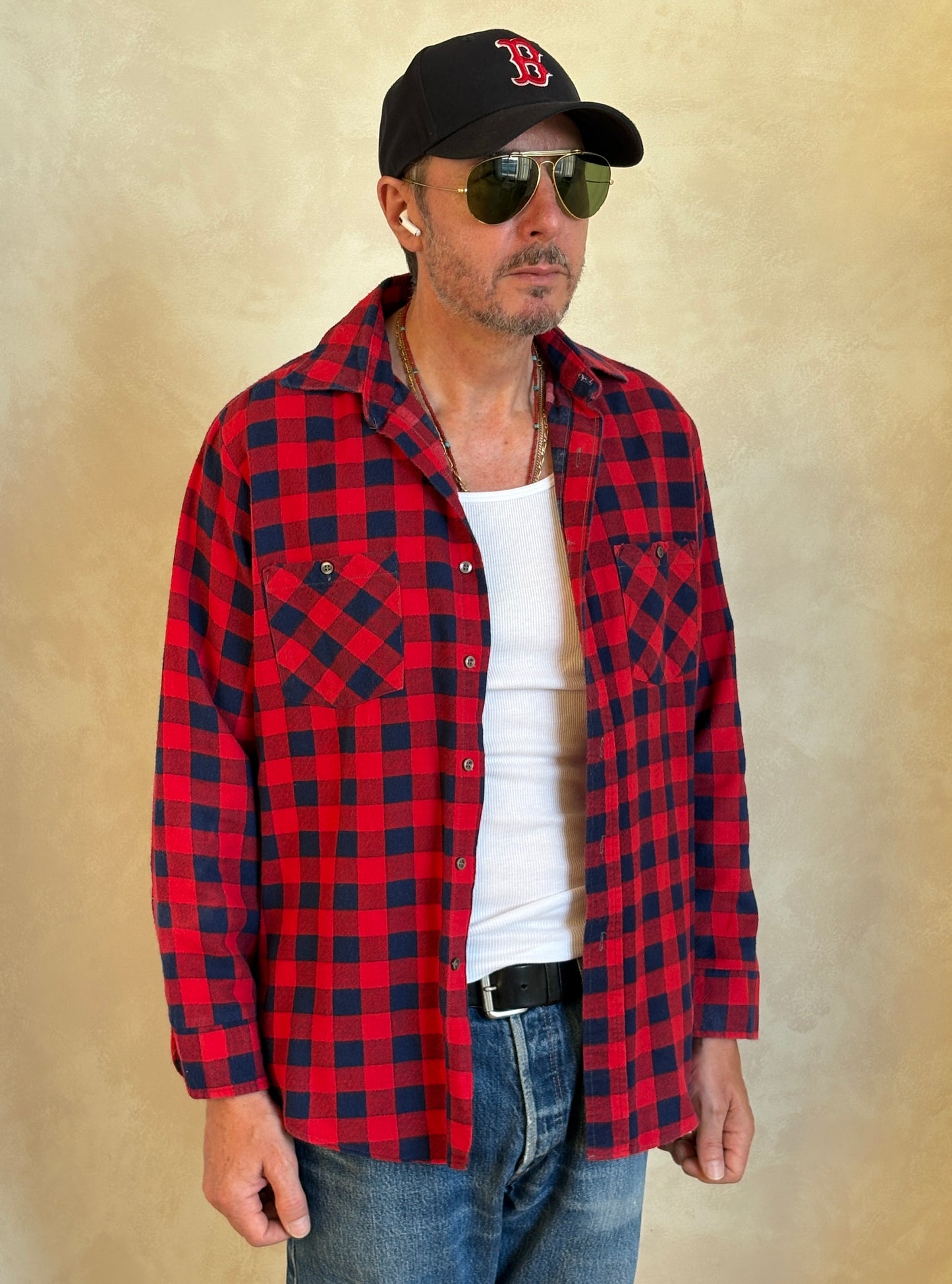 Size Med. Vintage 80s flannel plaid Shirt-Made in USA-
