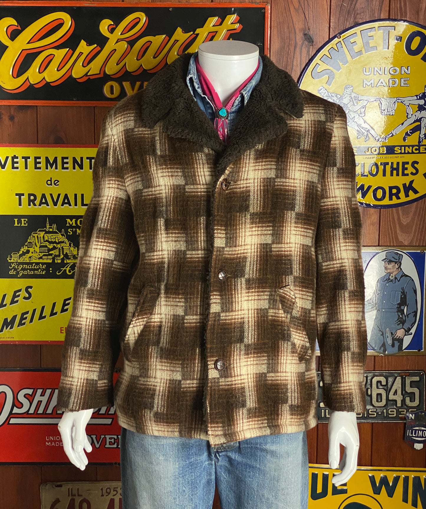 Size 44 US (54EU). 70 plaid wool coat made in USA by Silton