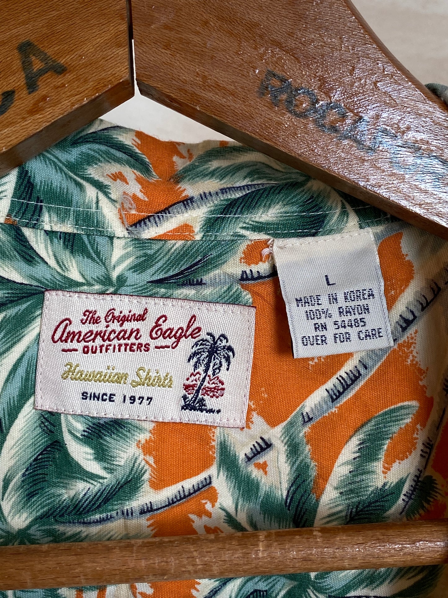 Size Large. Vintage 90s Rayon Hawaiian shirt by American Eagle