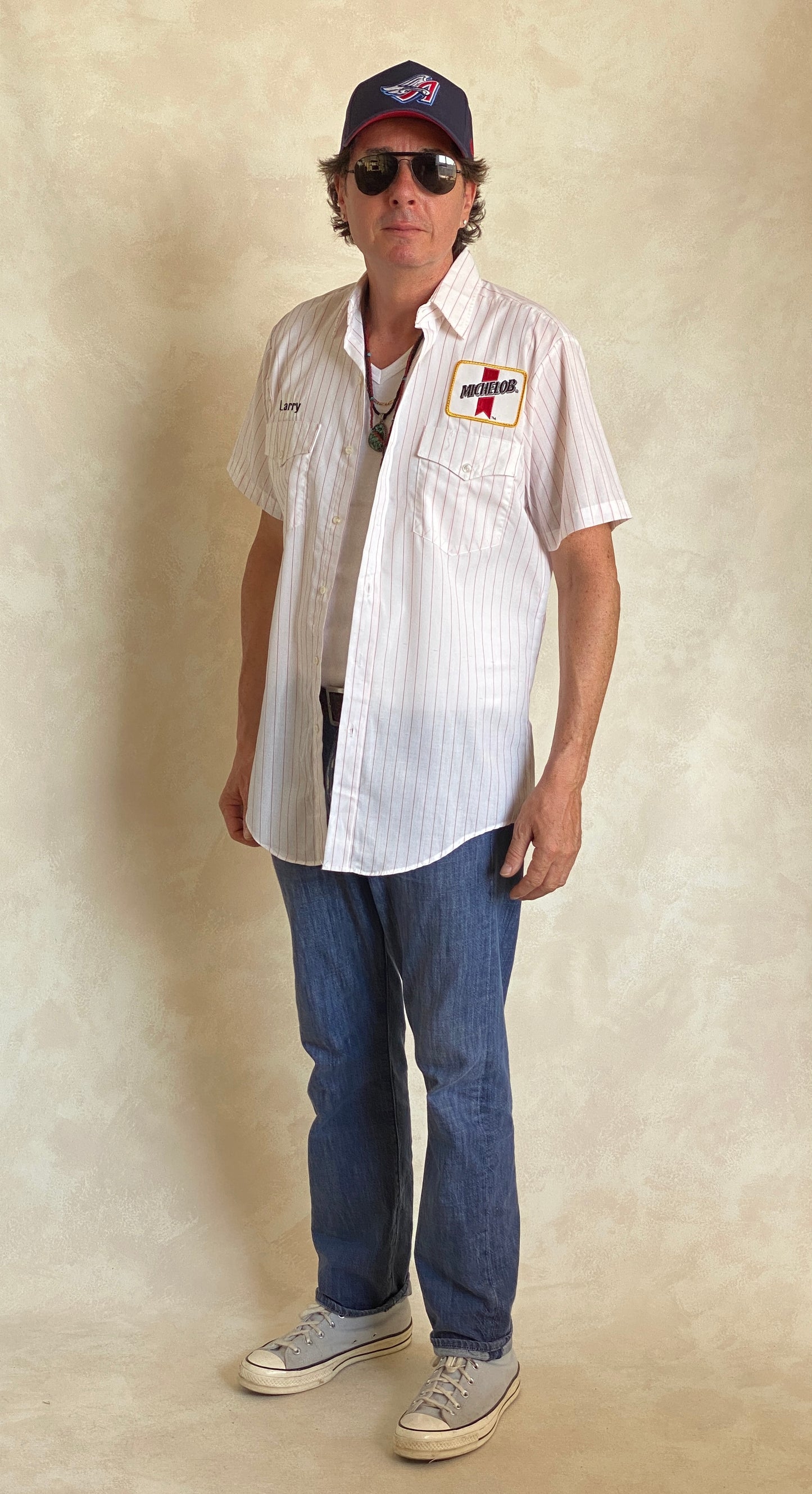 Med. Vintage Budweiser stripe Work shirt Made in USA