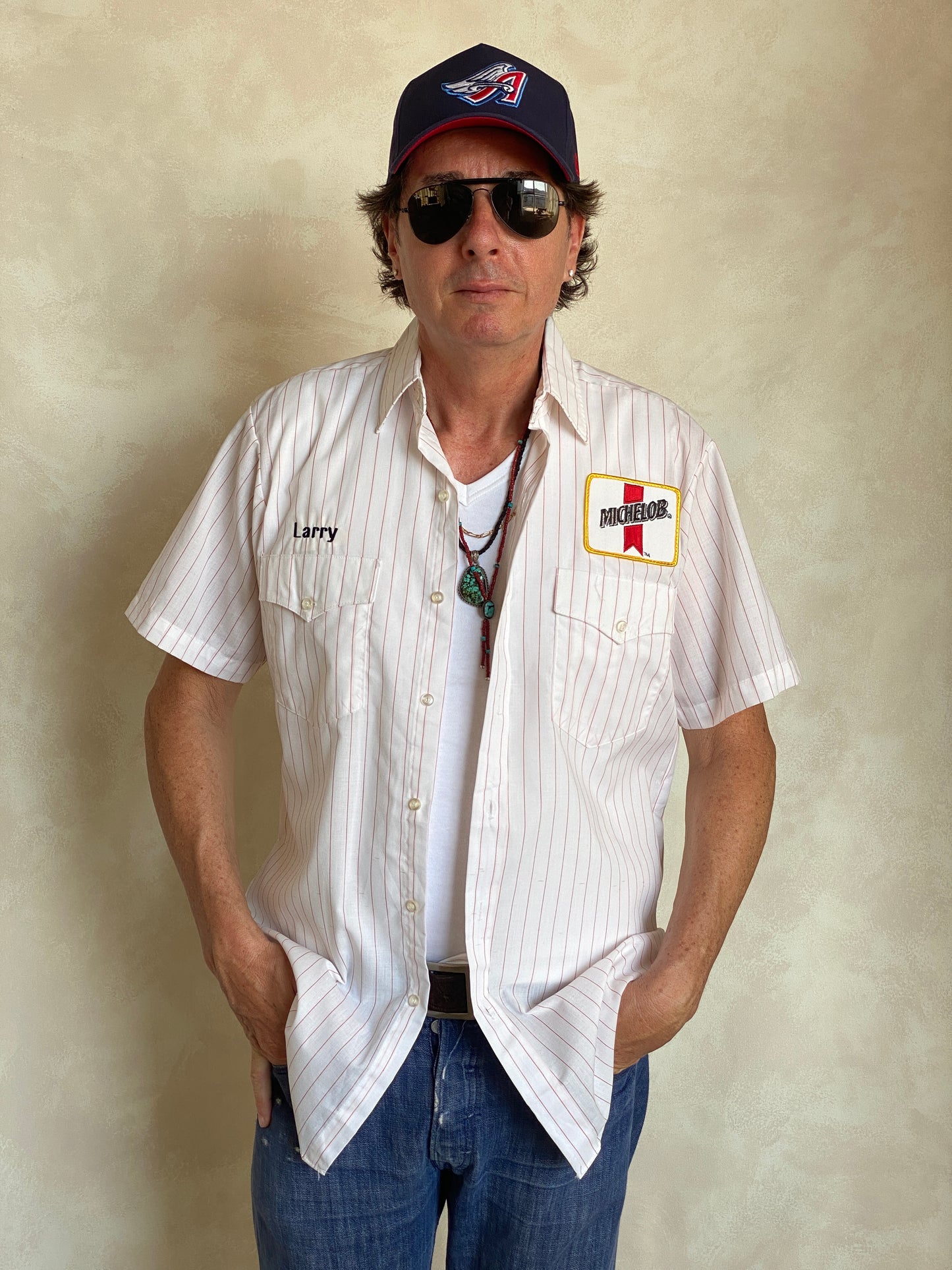Med. Vintage Budweiser stripe Work shirt Made in USA