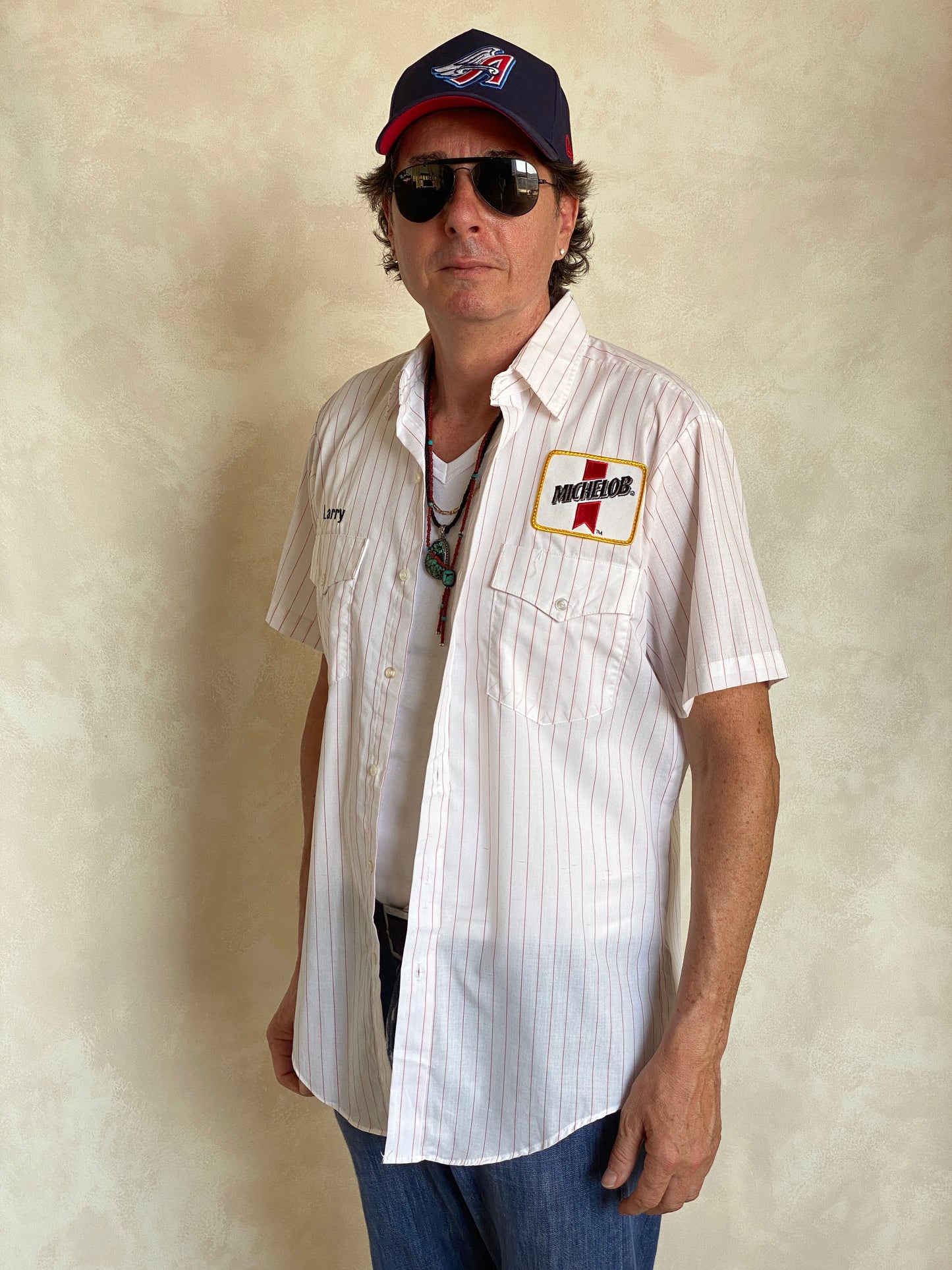 Med. Vintage Budweiser stripe Work shirt Made in USA