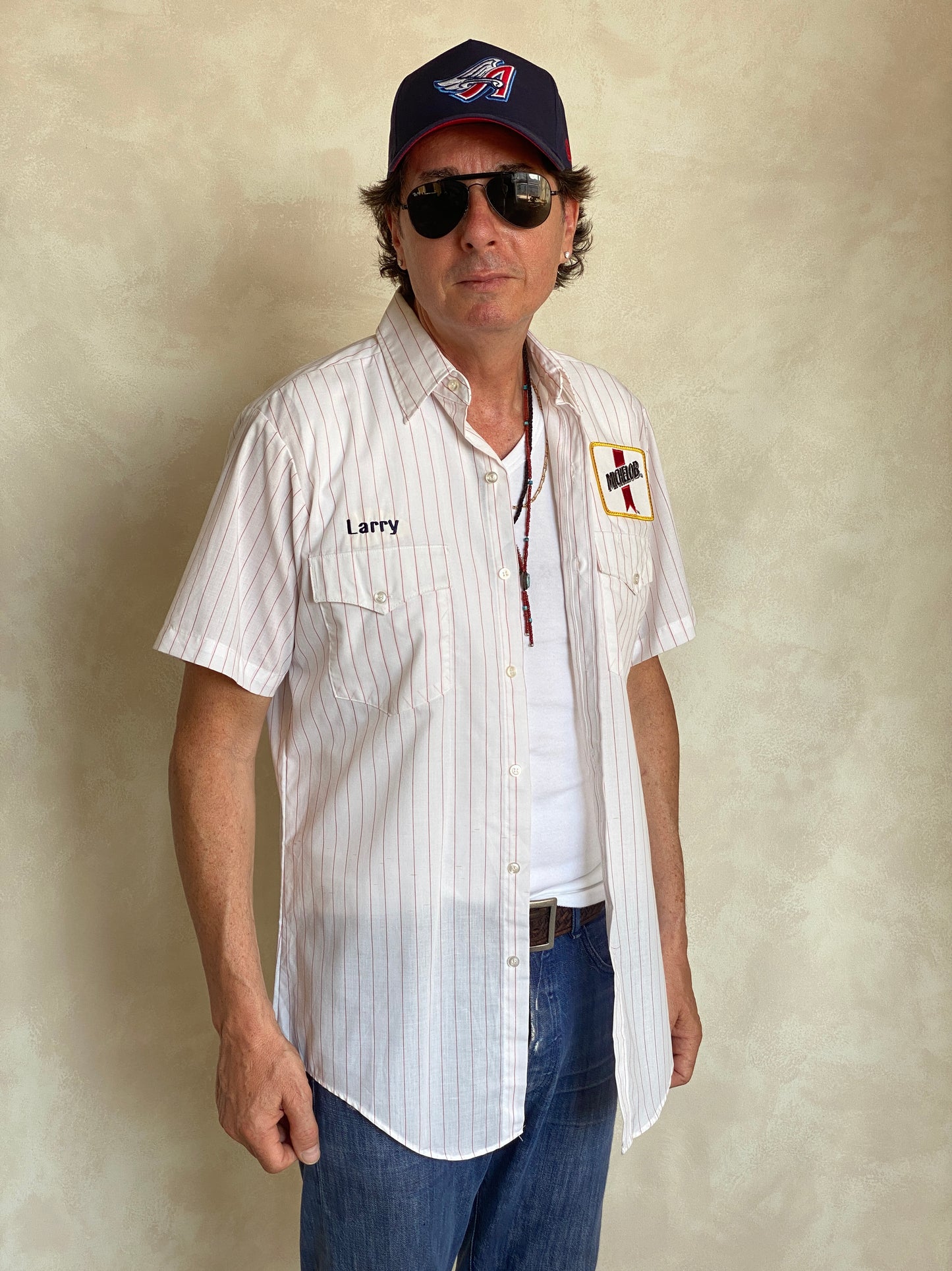 Med. Vintage Budweiser stripe Work shirt Made in USA