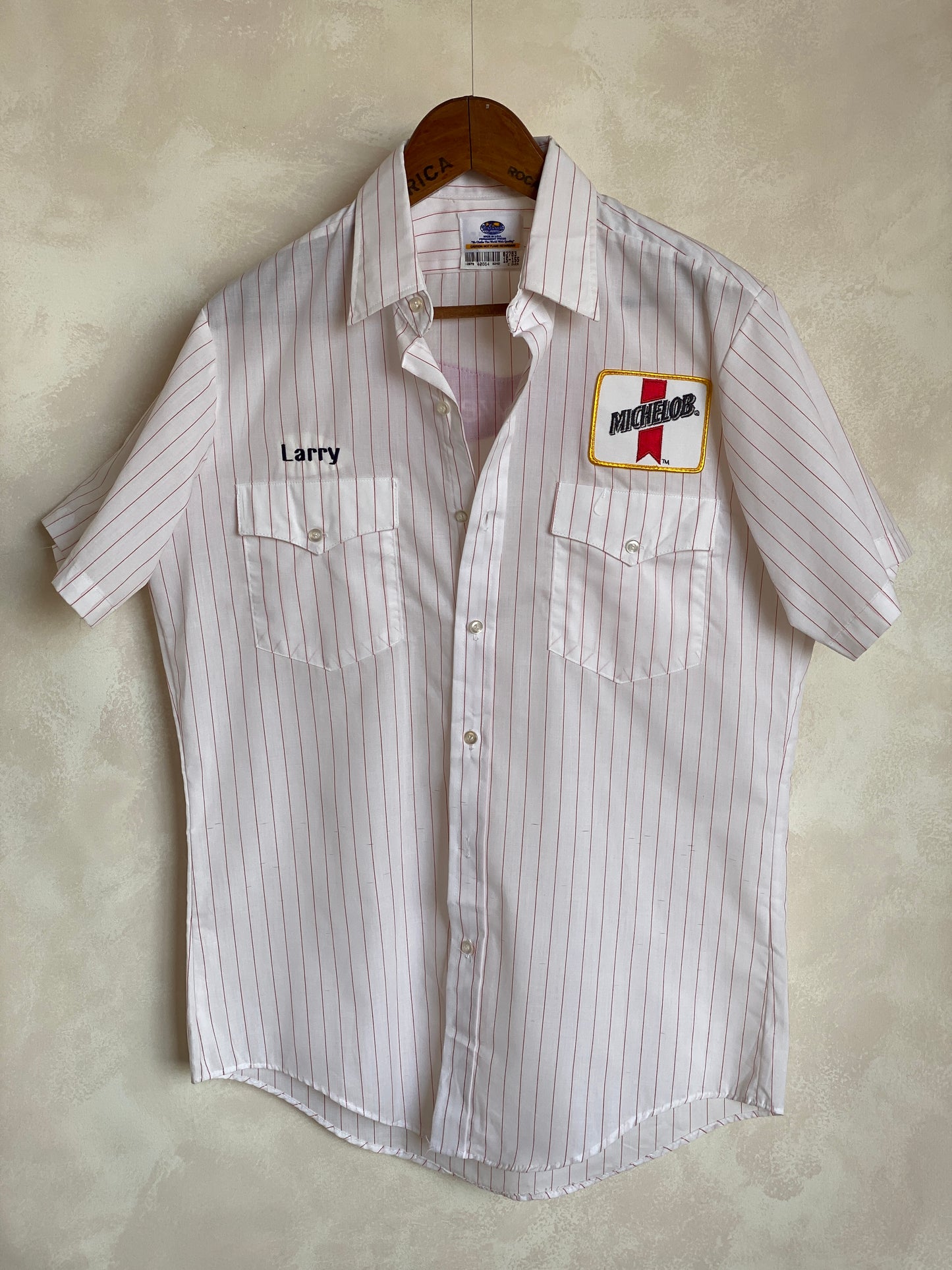 Med. Vintage Budweiser stripe Work shirt Made in USA