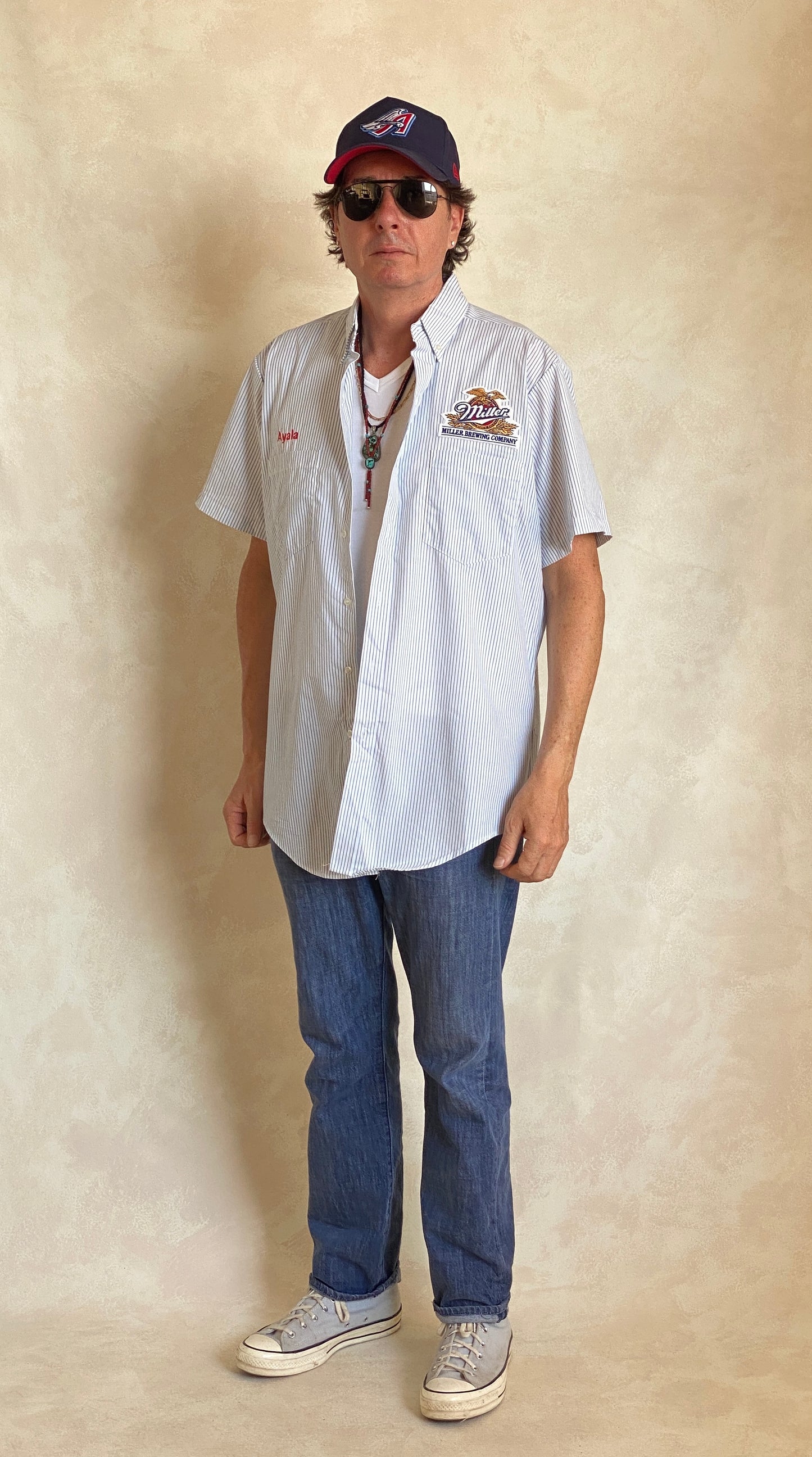 Large. Vintage Miller stripe Work shirt Made in USA
