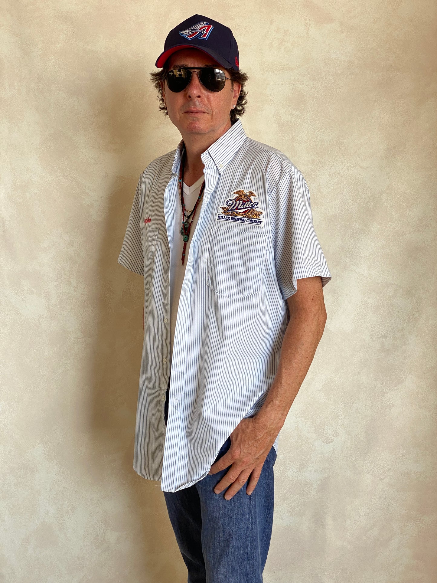 Large. Vintage Miller stripe Work shirt Made in USA