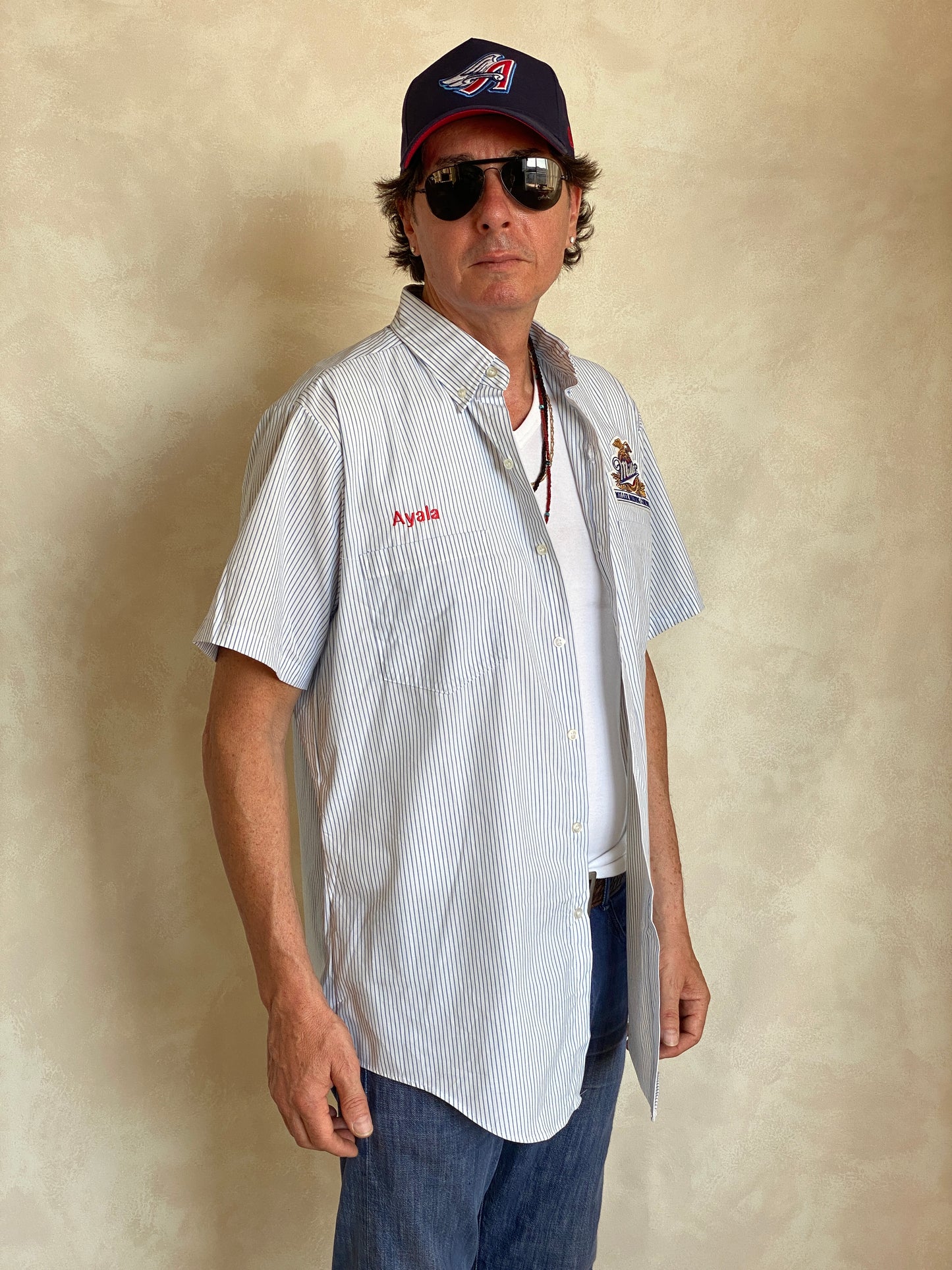 Large. Vintage Miller stripe Work shirt Made in USA