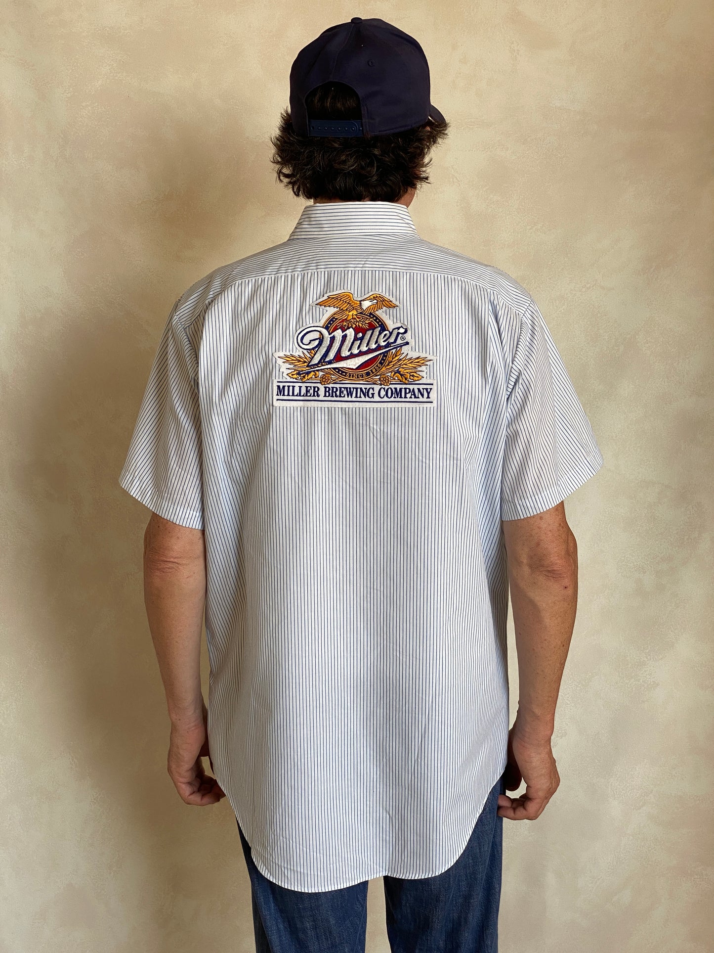Large. Vintage Miller stripe Work shirt Made in USA