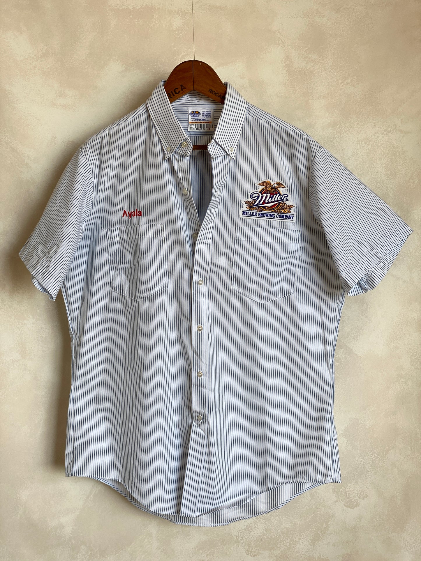 Large. Vintage Miller stripe Work shirt Made in USA