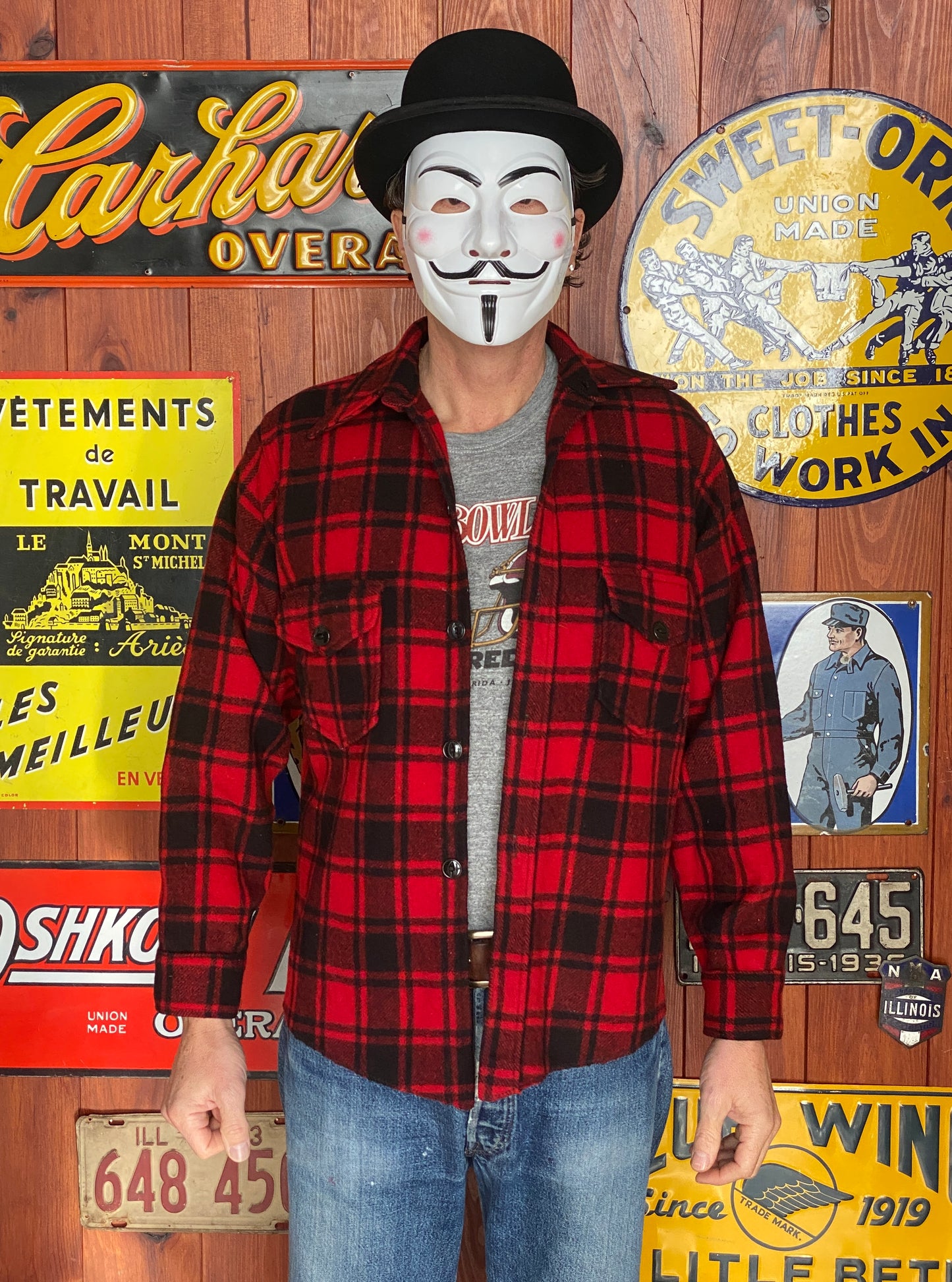 Size Small, 50s Chippewa wool shirt made in USA buffalo plaid