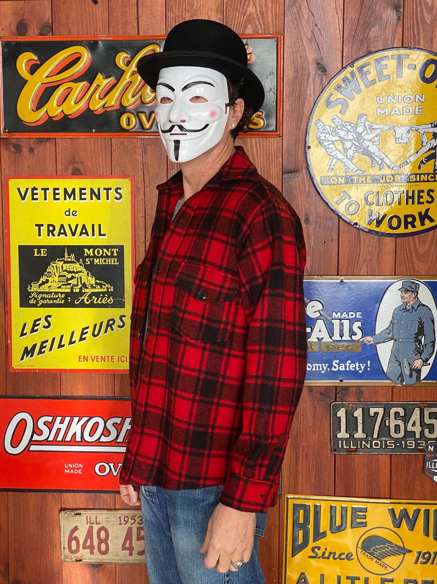 Size Small, 50s Chippewa wool shirt made in USA buffalo plaid