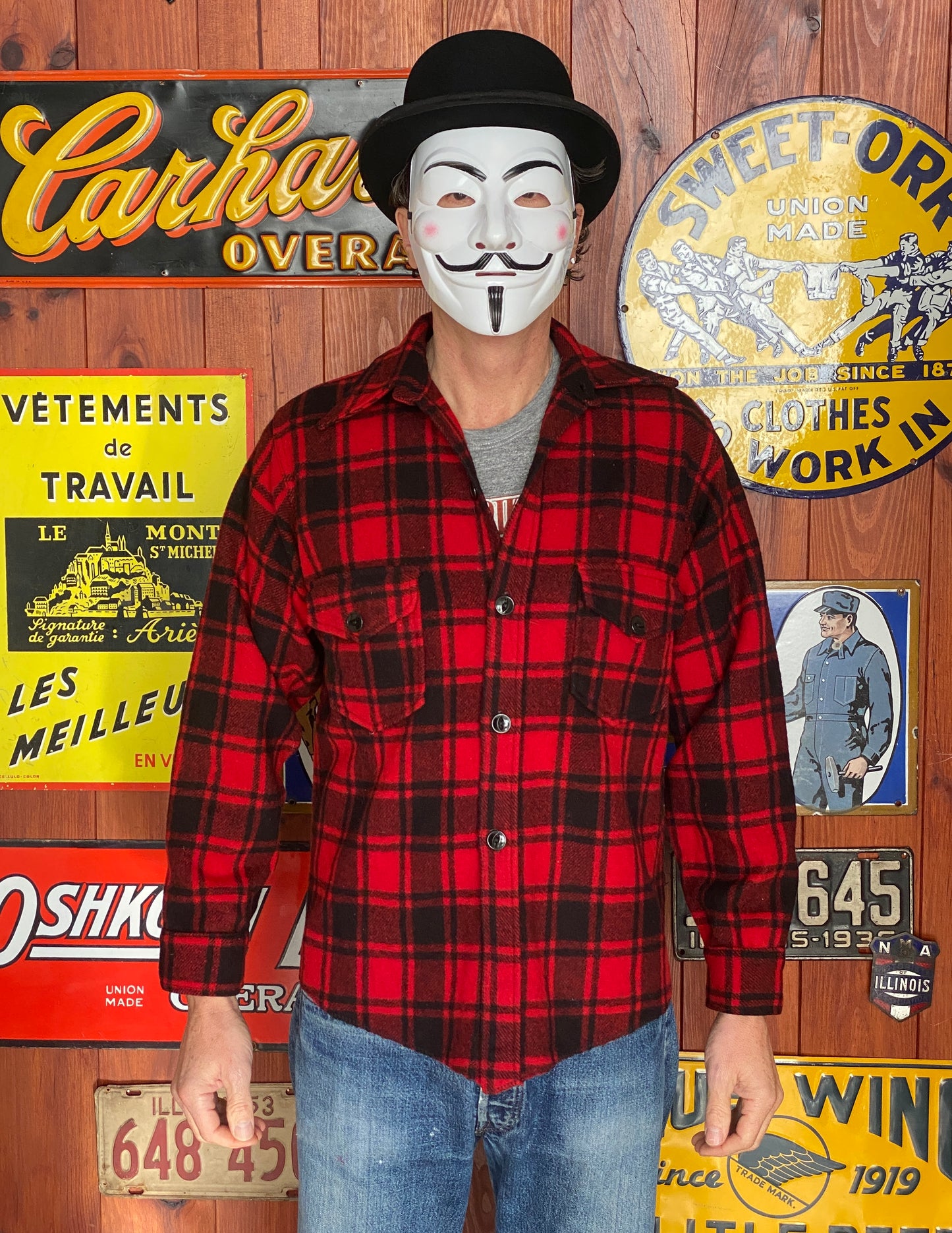 Size Small, 50s Chippewa wool shirt made in USA buffalo plaid
