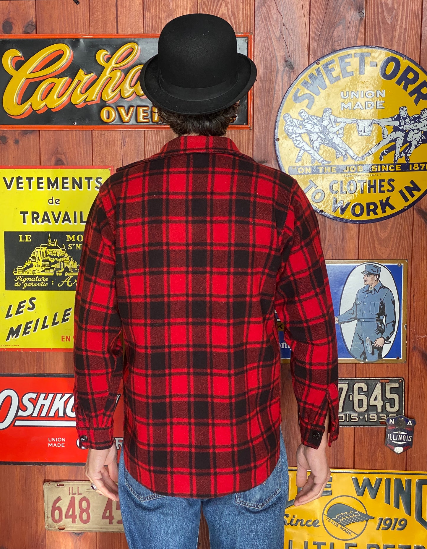Size Small, 50s Chippewa wool shirt made in USA buffalo plaid