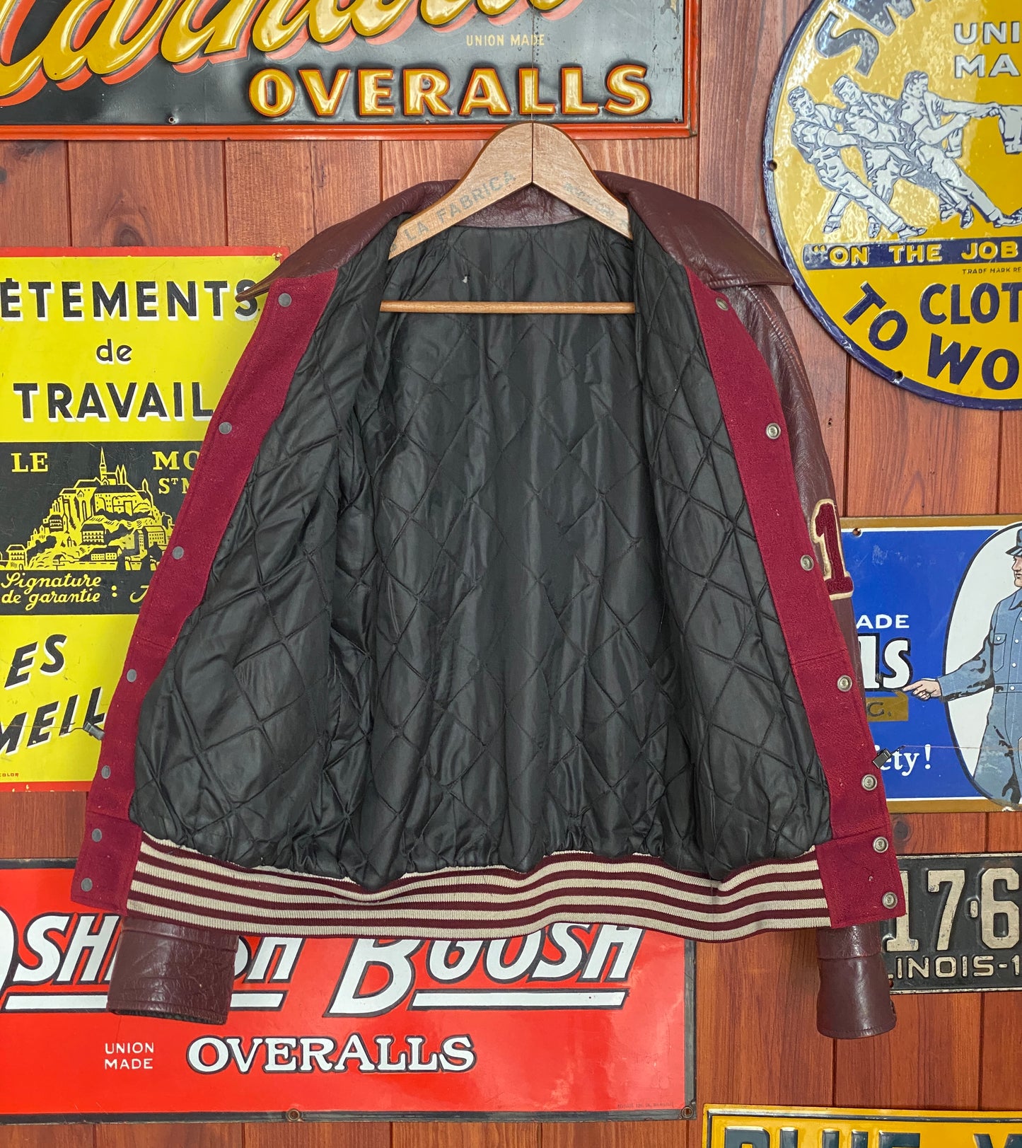 Size Med. Distressed Vintage varsity style jacket Made in Canada