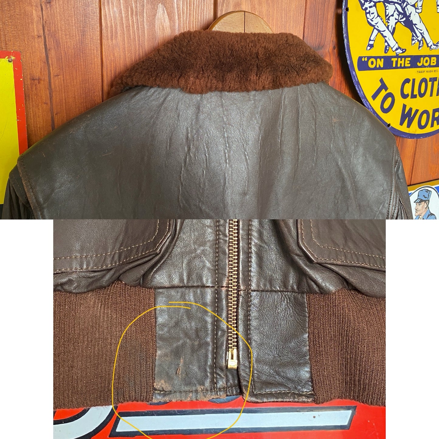 Vintage Leather Bomber Flight Jacket Aviator - Size 44US Regular (54EU)