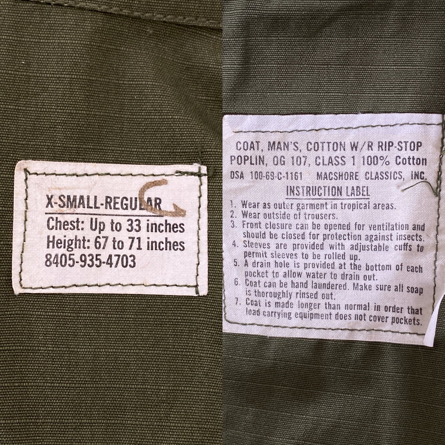 X Small Reg. Authentic 1969 US Army vintage Vietnam jungle jacket.