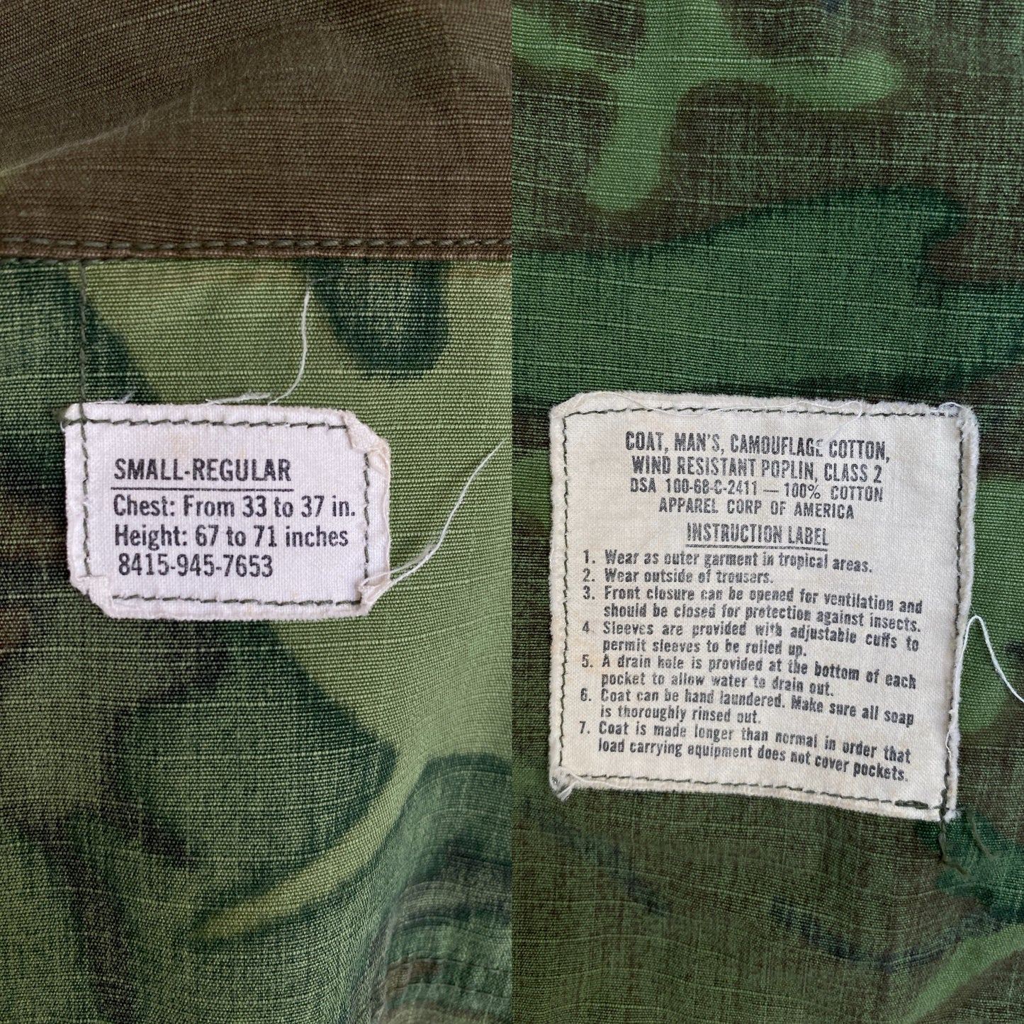 Small Reg. Authentic 1968 US Army vintage Erld camouflage Vietnam jungle jacket. Military - USA Vintage Bcn