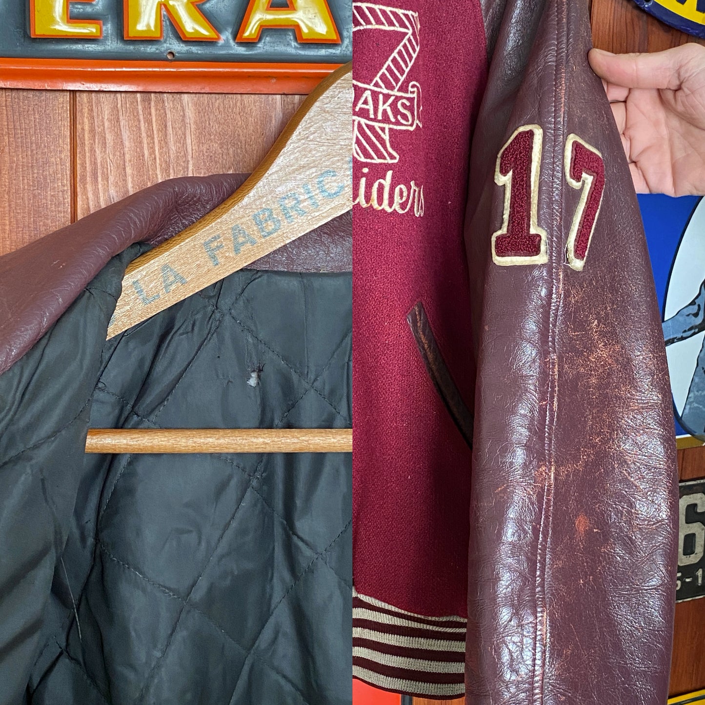 Size Med. Distressed Vintage varsity style jacket Made in Canada