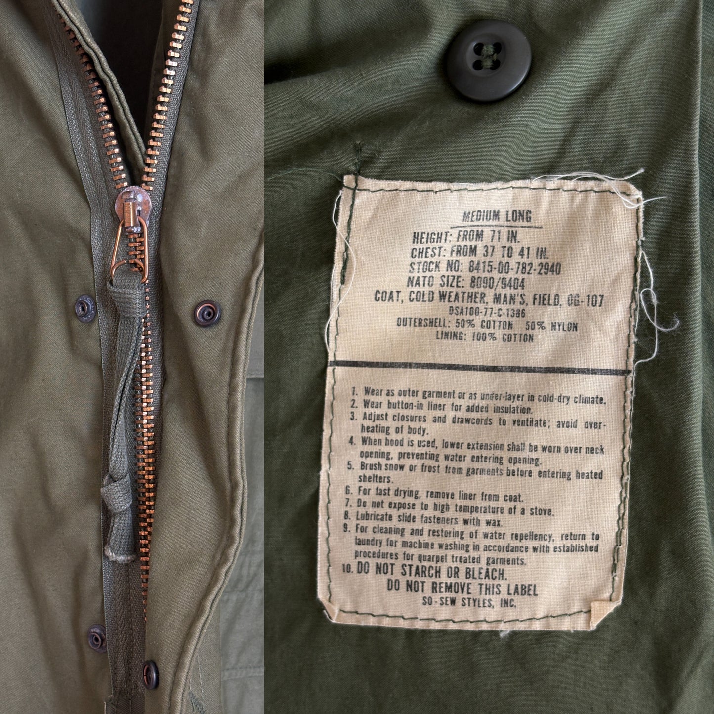 Med Long. Authentic US Army M-65 Field Jacket – Original Military Issue