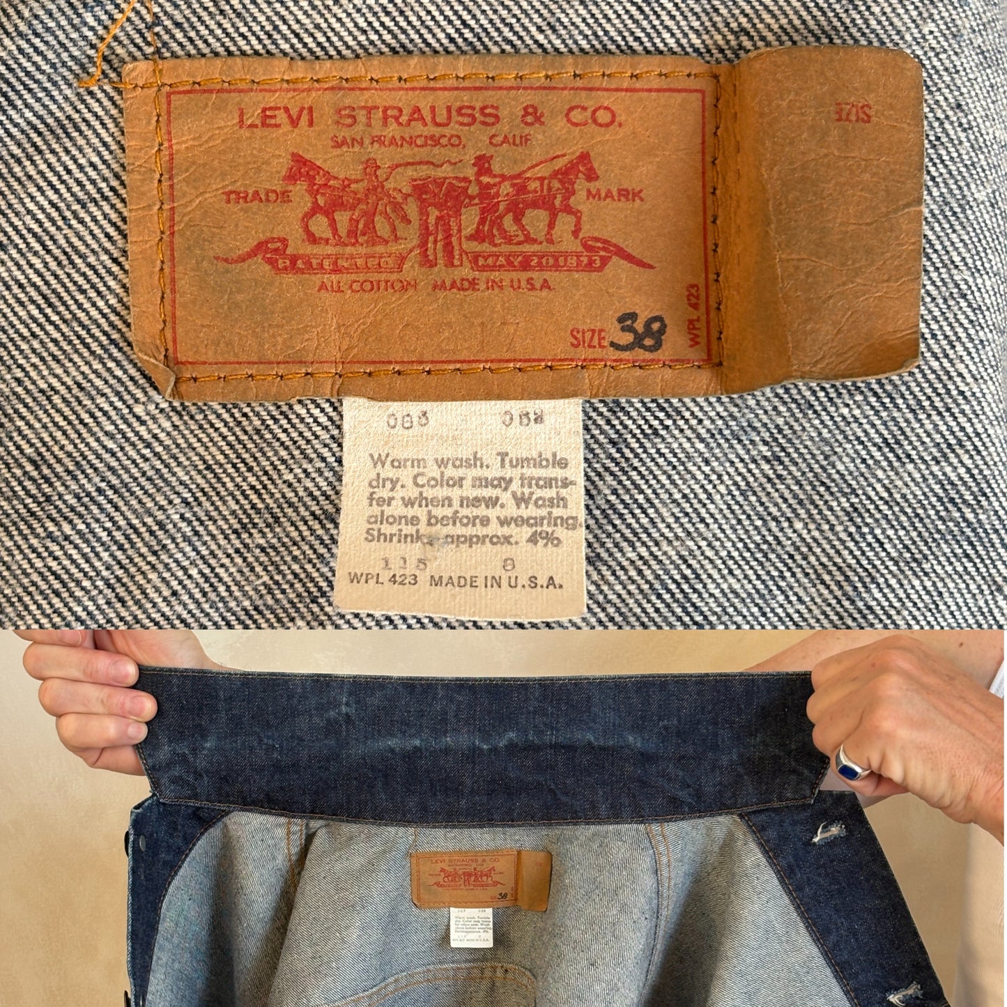 Size 38US / 48EU . Vintage 70s Levi’s Denim Jacket – 2 Pockets – Made in USA
