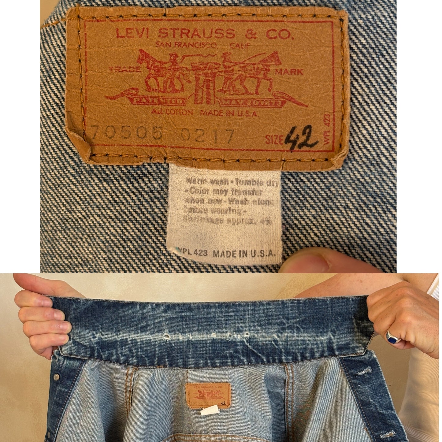 Size 42US / 52EU . Vintage 70s Levi’s Denim Jacket – 2 Pockets – Made in USA