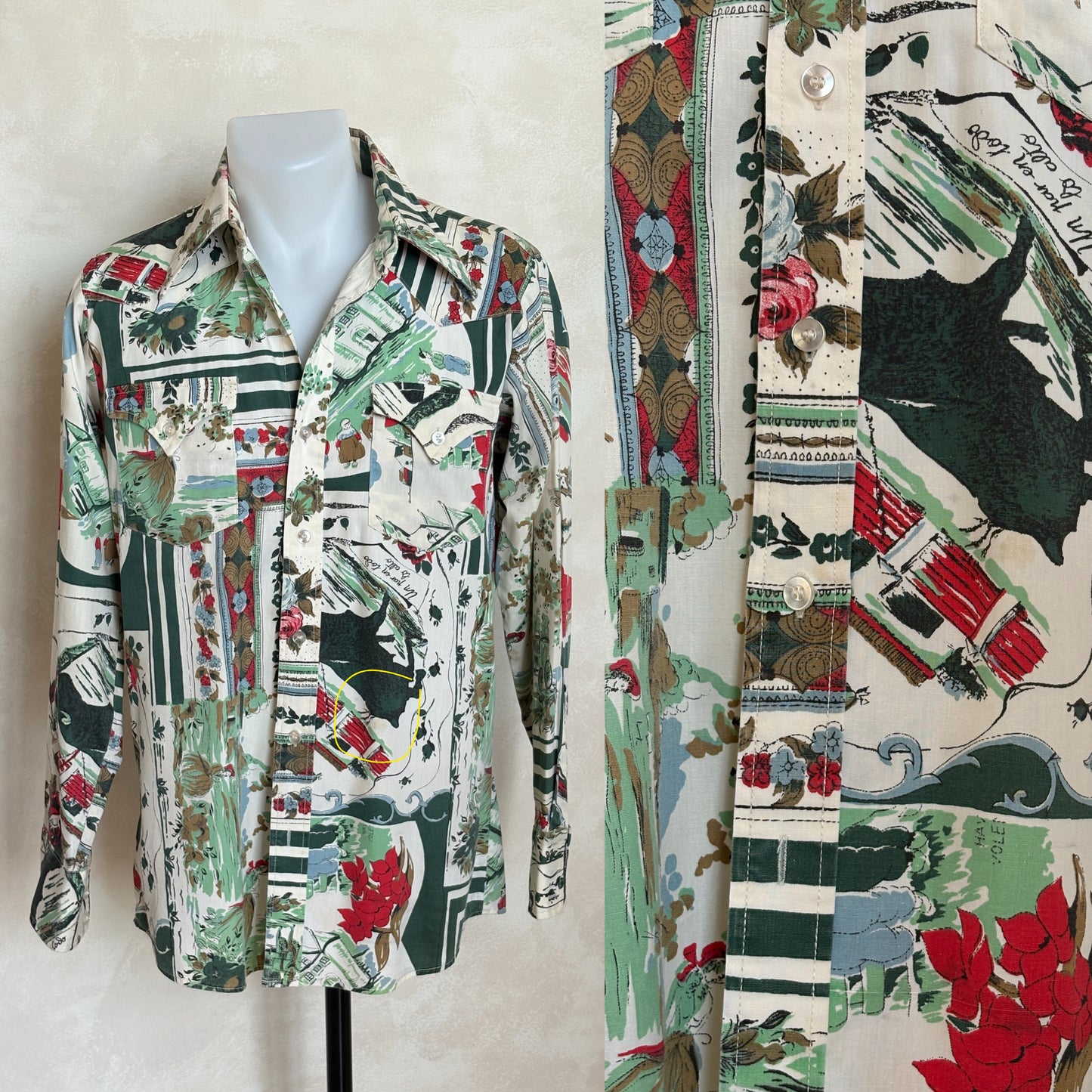 Size M. Authentic 70’s Stockman Western Shirt — floral Print