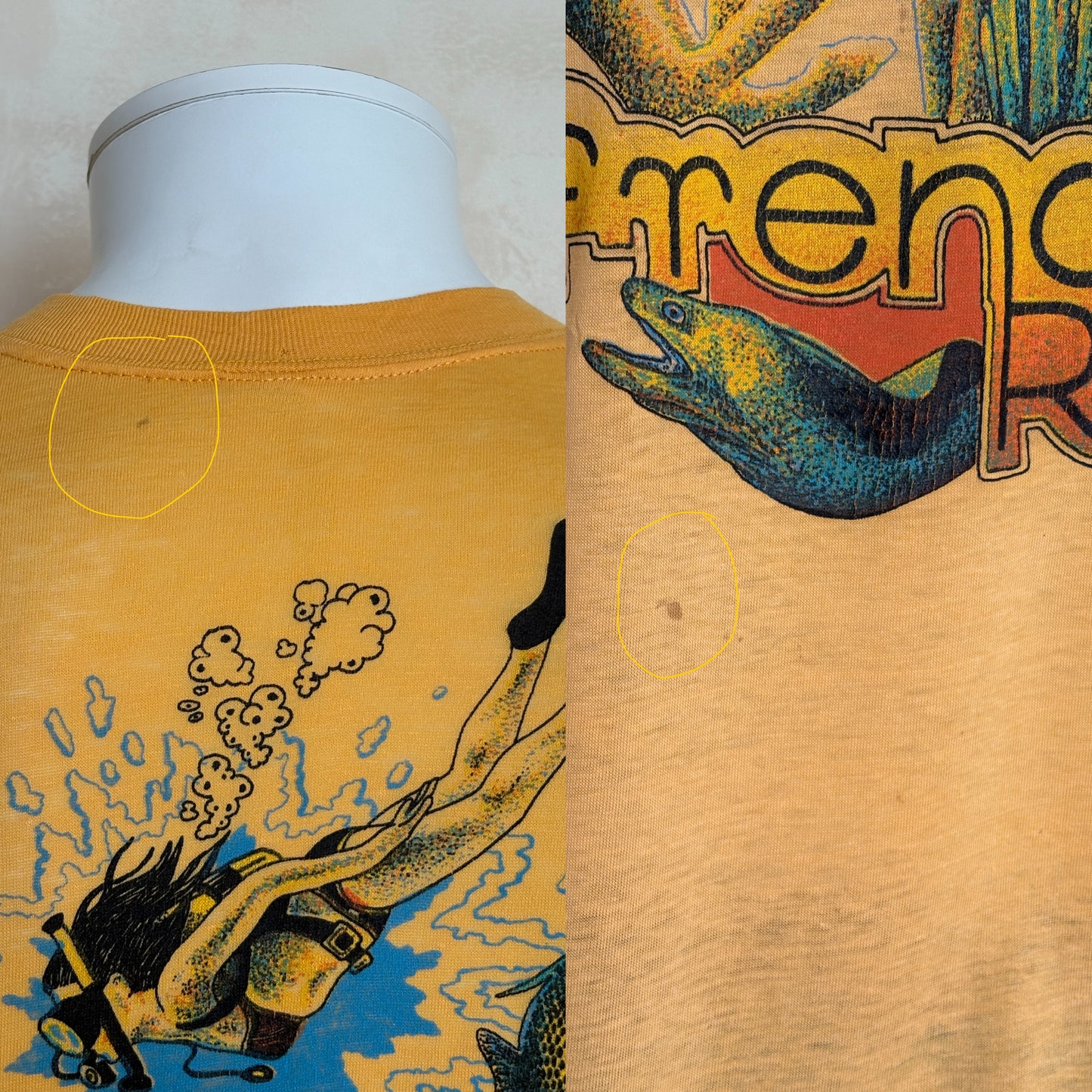 Vintage 1979 French Reef tee – bold scuba diving graphic with tropical retro flair. Large