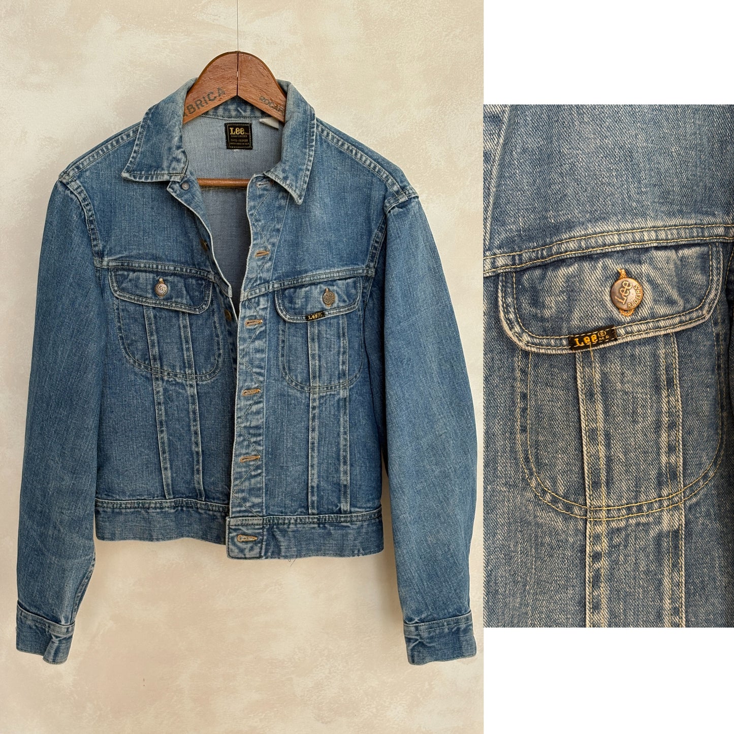 Size 38/40US . Vintage 70s Lee Union Made Denim Shirt – 2 Pockets – Made in USA