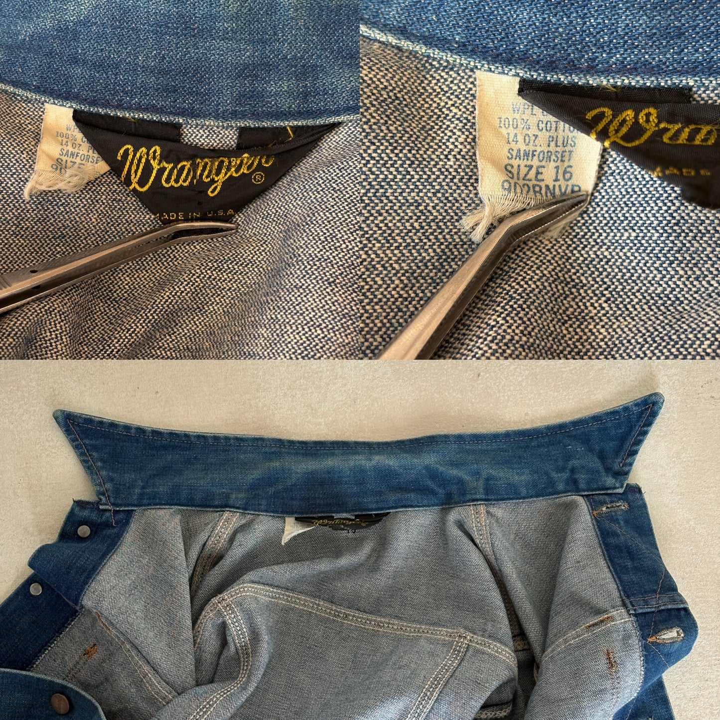 Size 16 . Vintage 70s Wrangler Denim Jacket – 4 Pockets – Made in USA