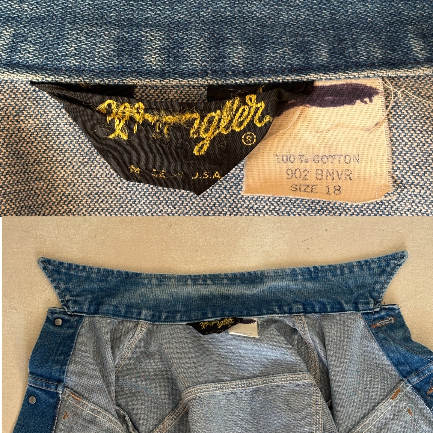 Size 18 . Vintage 70s Wrangler Denim Jacket – 4 Pockets – Made in USA