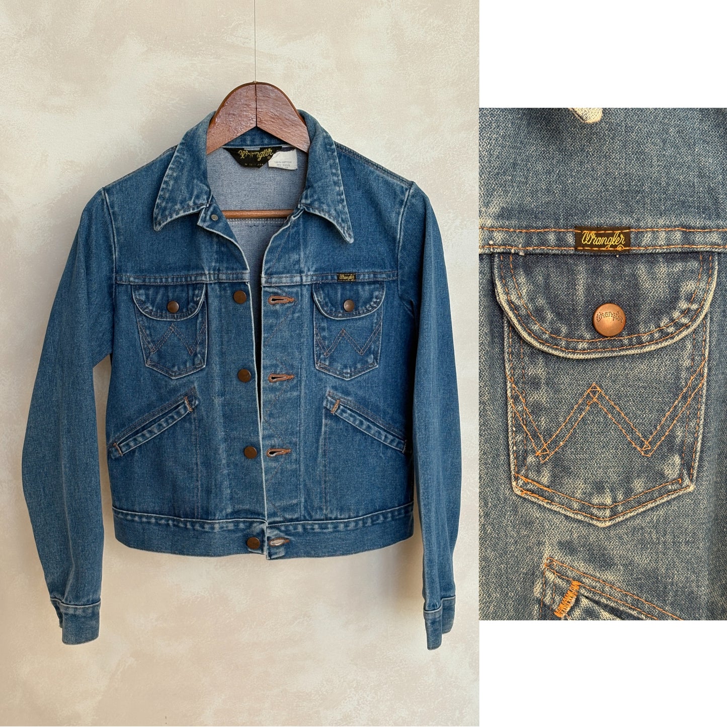 Size 18 . Vintage 70s Wrangler Denim Jacket – 4 Pockets – Made in USA