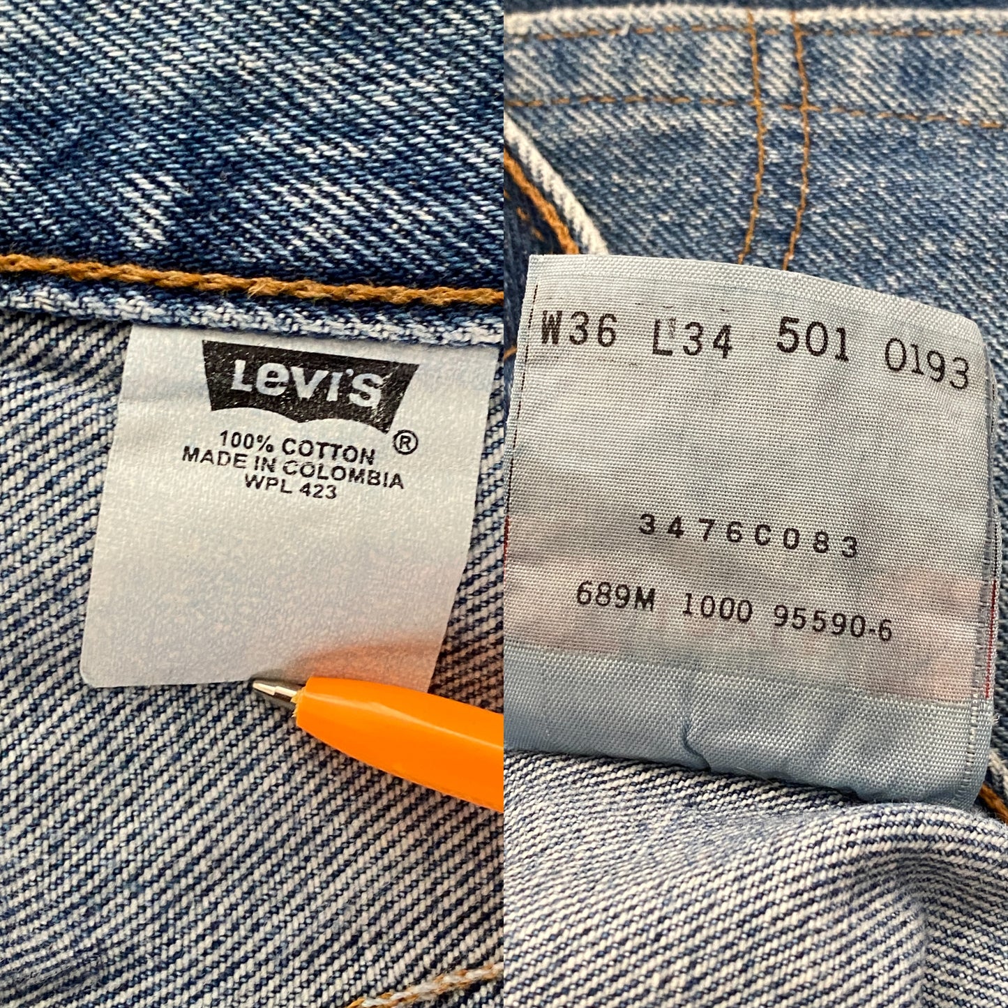 36X34 Levi's 501 Vintage Denim Jeans