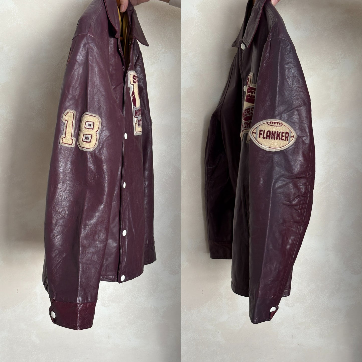 Size 42US / 52EU Vintage 1973 Humberside Collegiate Varsity Leather Jacket — Canadian High School Football — City Champs — Made in Canada
