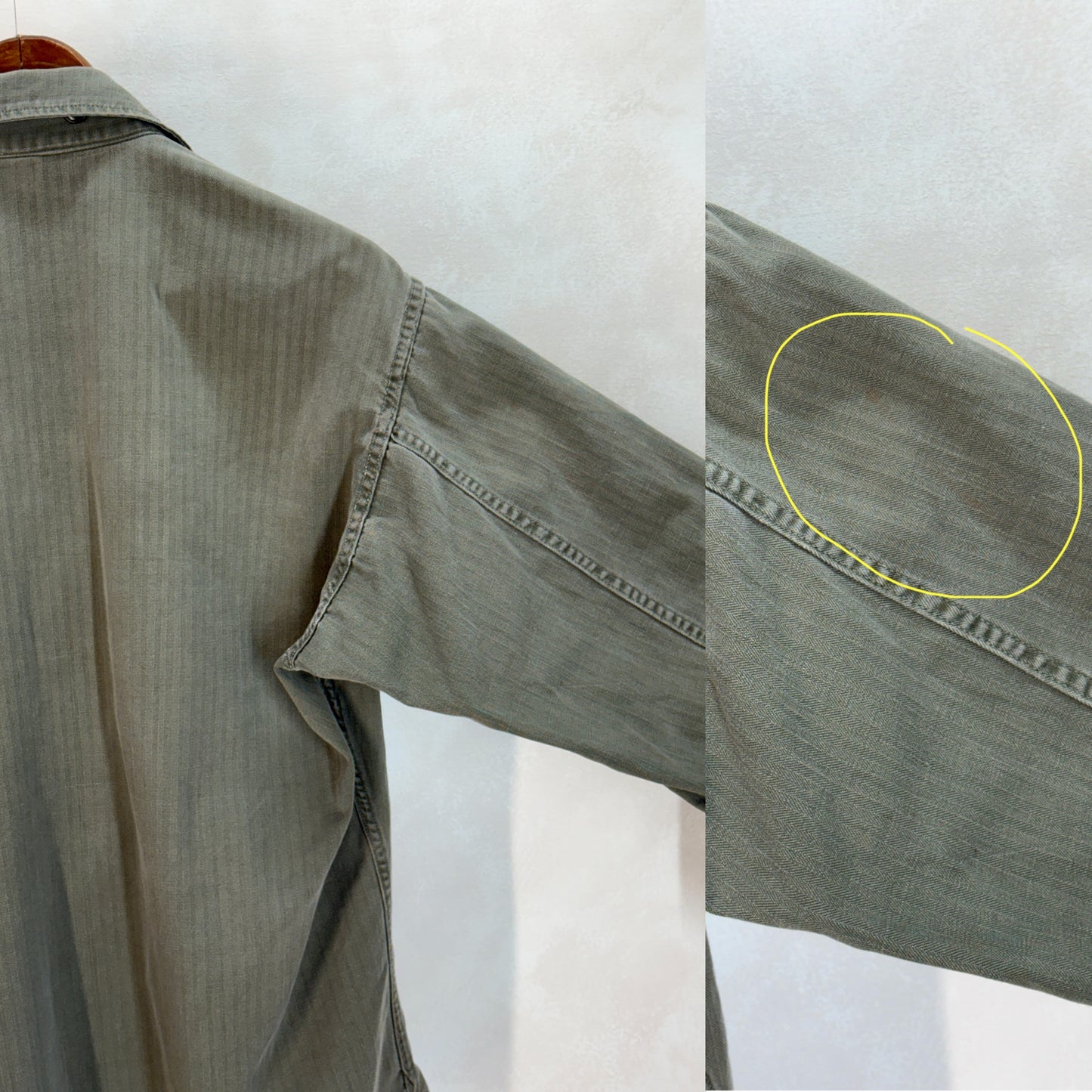 36 Reg. (Medium) Authentic 1950s US Army HBT Utility Shirt – Korean War Era – Type II – 13 Star Buttons