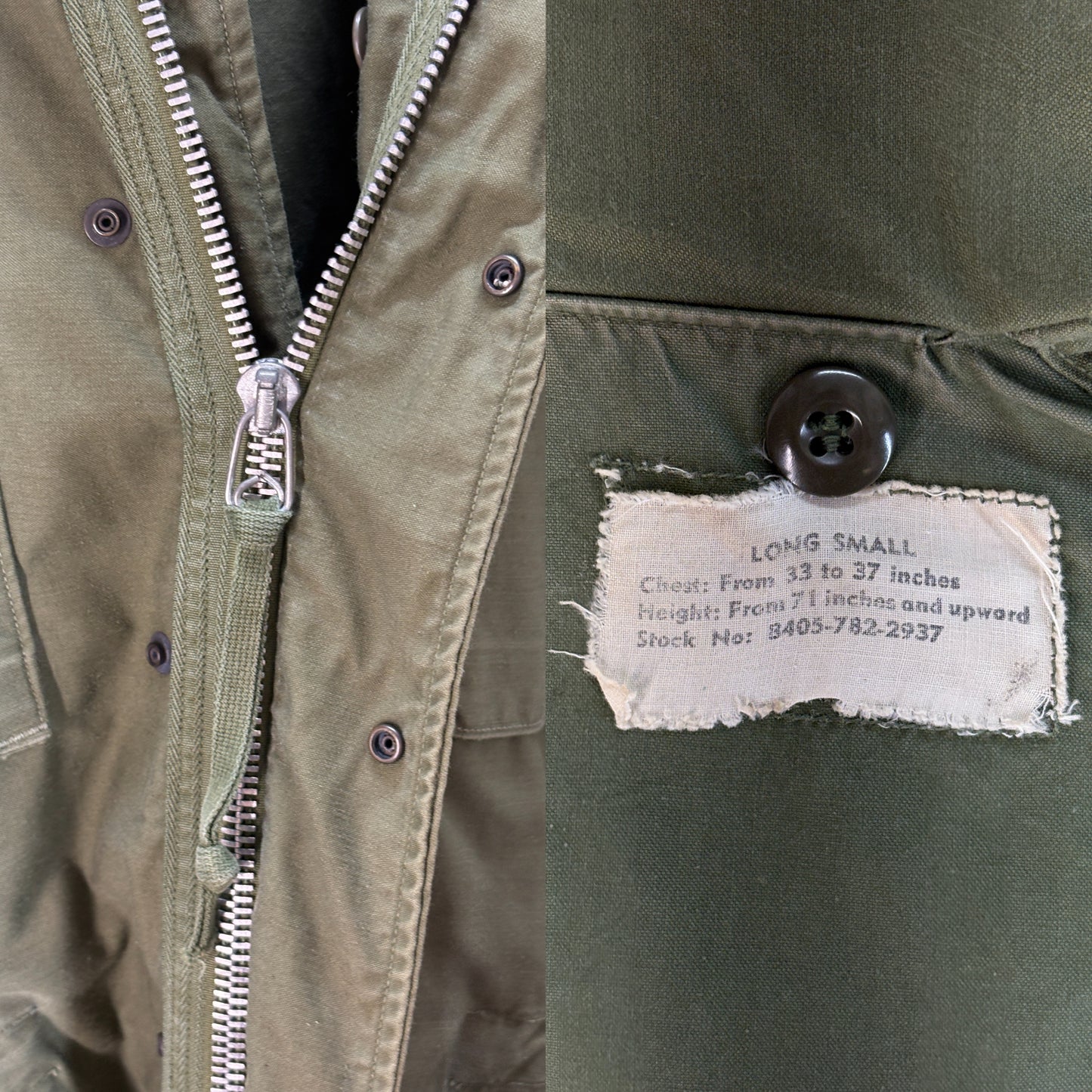 Small Long. Authentic 1967 US Army M-65 Field Jacket – OG-107 – Vintage Military Issue