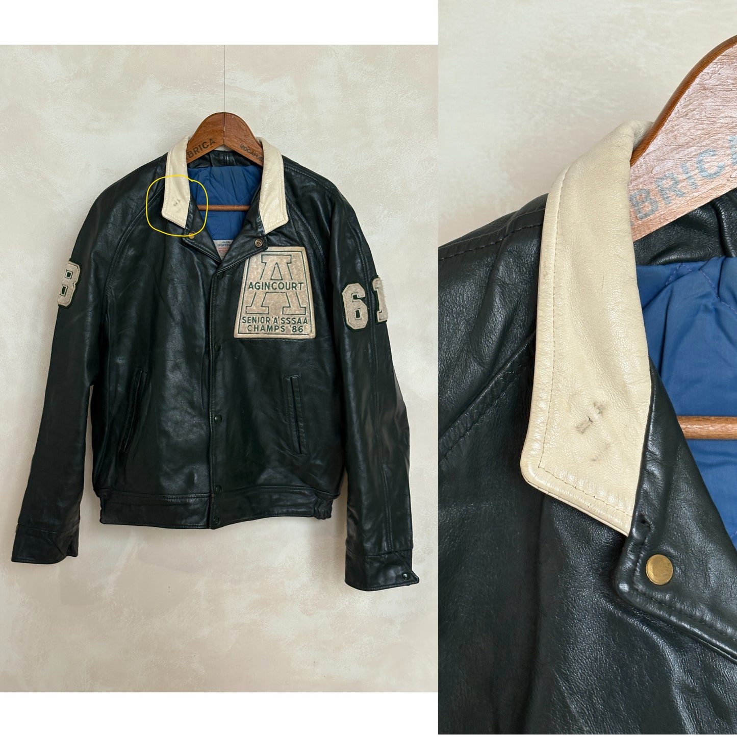 Size 44US / 54EU Vintage 1986 Agincourt Lancers Varsity Leather Jacket — Canadian High School Football — SSAAA Champions — Made in Canada