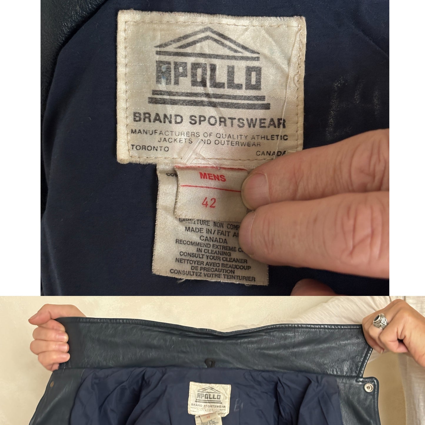 Size 42US / 52EU Vintage 1990 Loyalist College Varsity Leather Jacket — Construction Engineering Program — Made in Canada