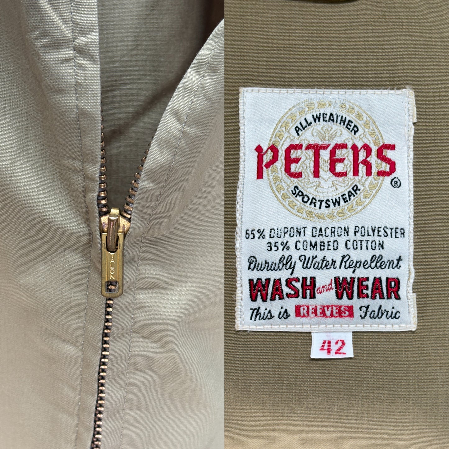 Size 42US / 52EU , Peters 60s light jacket. Talon zipper