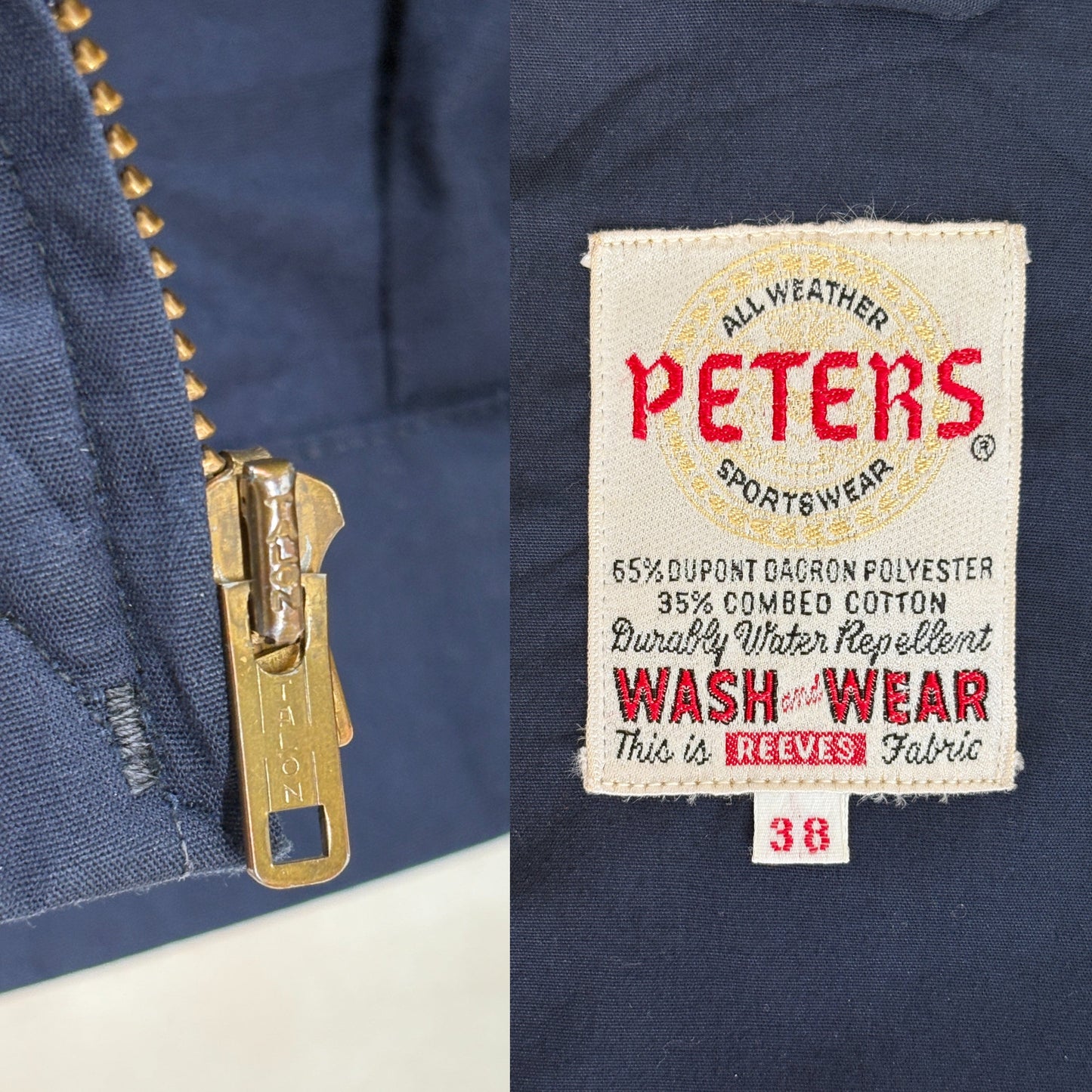 Size 38US / 48EU , Peters 70s light jacket . Talon zipper - USA Vintage Bcn