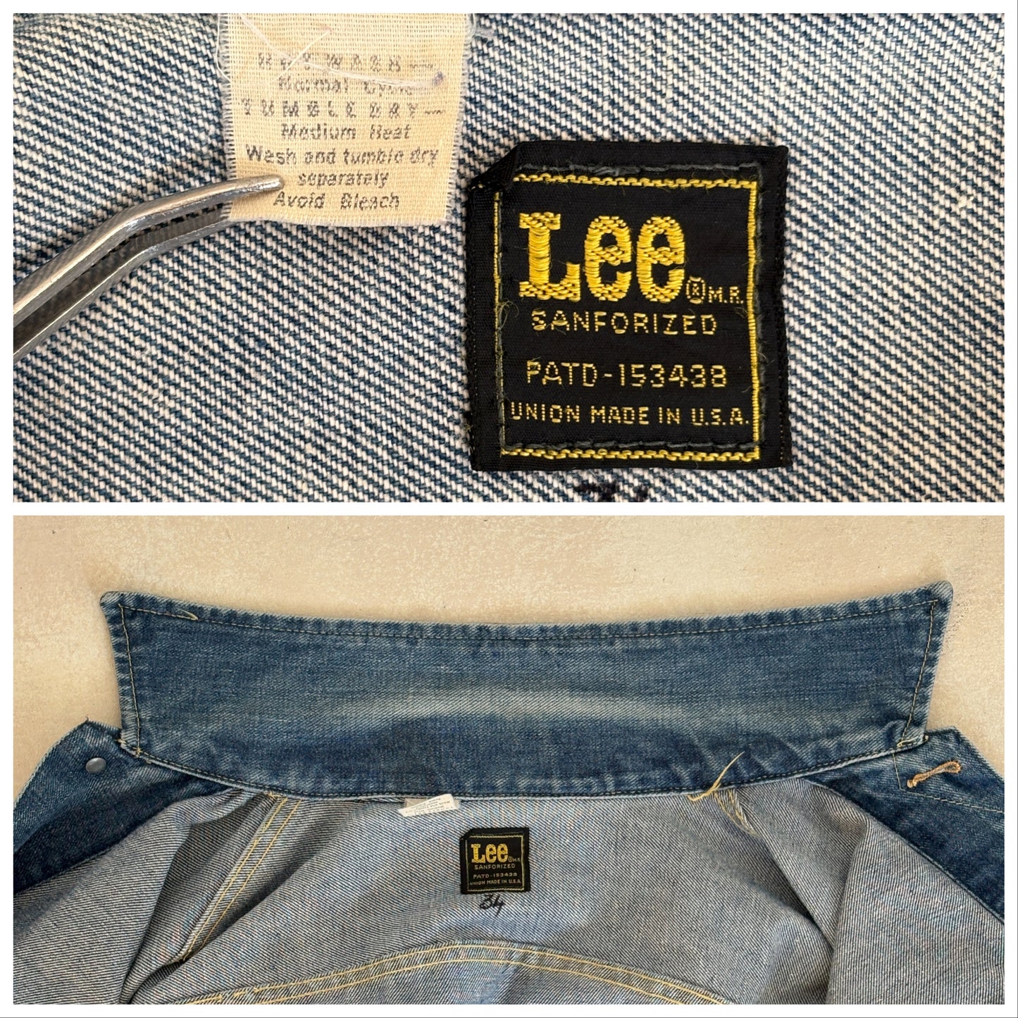 Size 34US / 44EU .Vintage 70s Lee Denim Jacket – Union Made – 2 Pockets – Made in USA