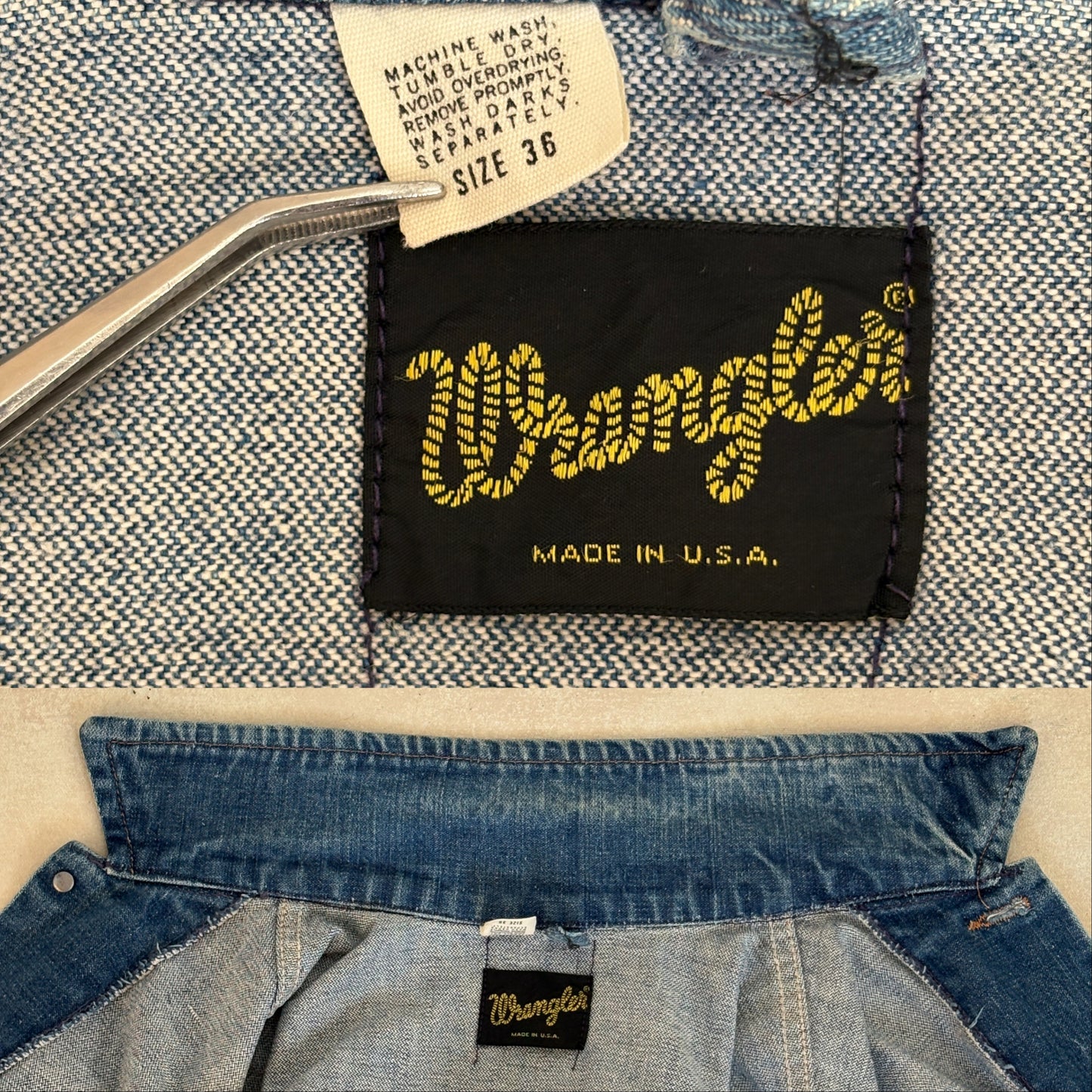 Size 36US /46EU. Vintage 70s Wrangler Denim Jacket – 2 Pockets – Made in USA