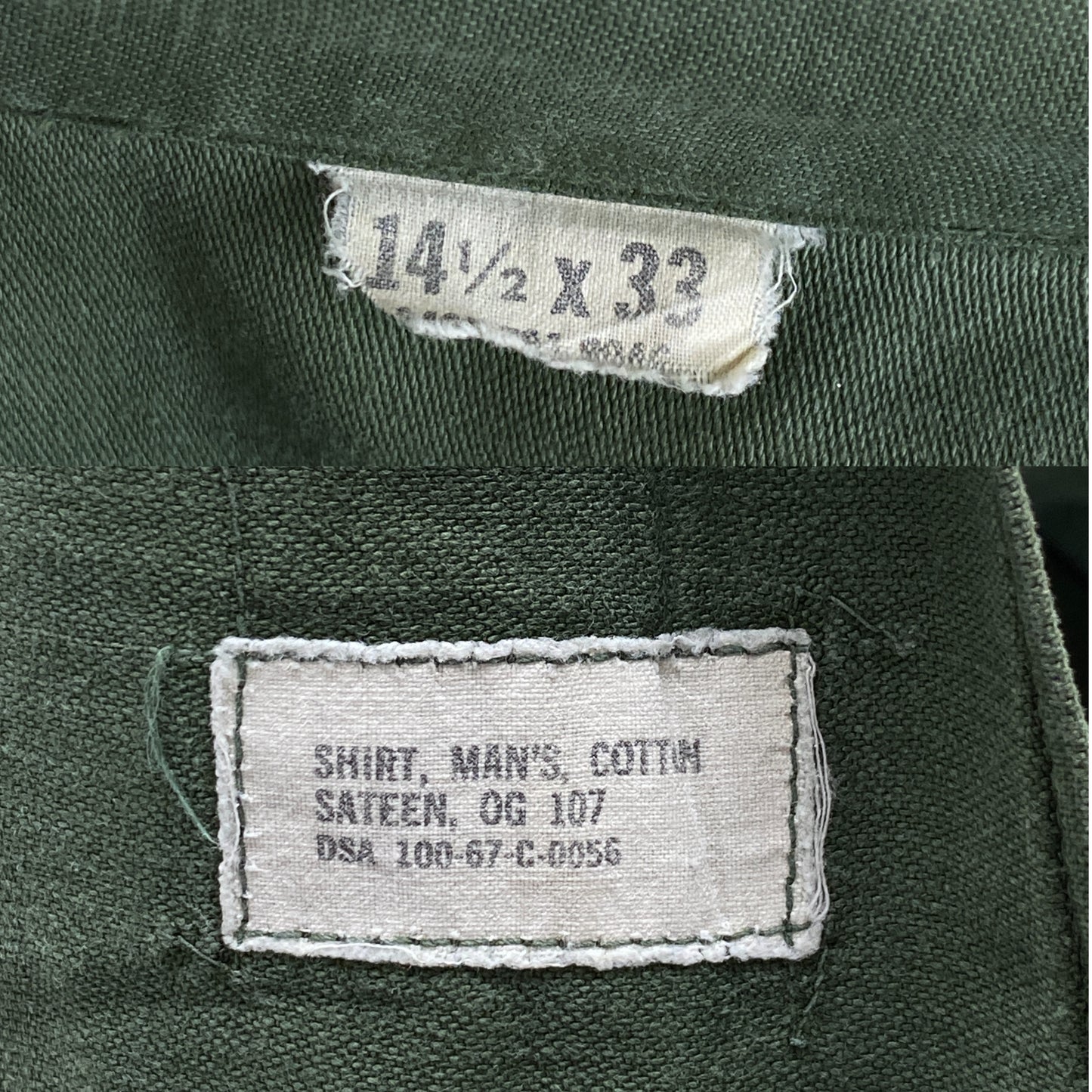 Small. Authentic Vintage US Army Vietnam war era 1967 OG 107 type 1 fatigue shirt