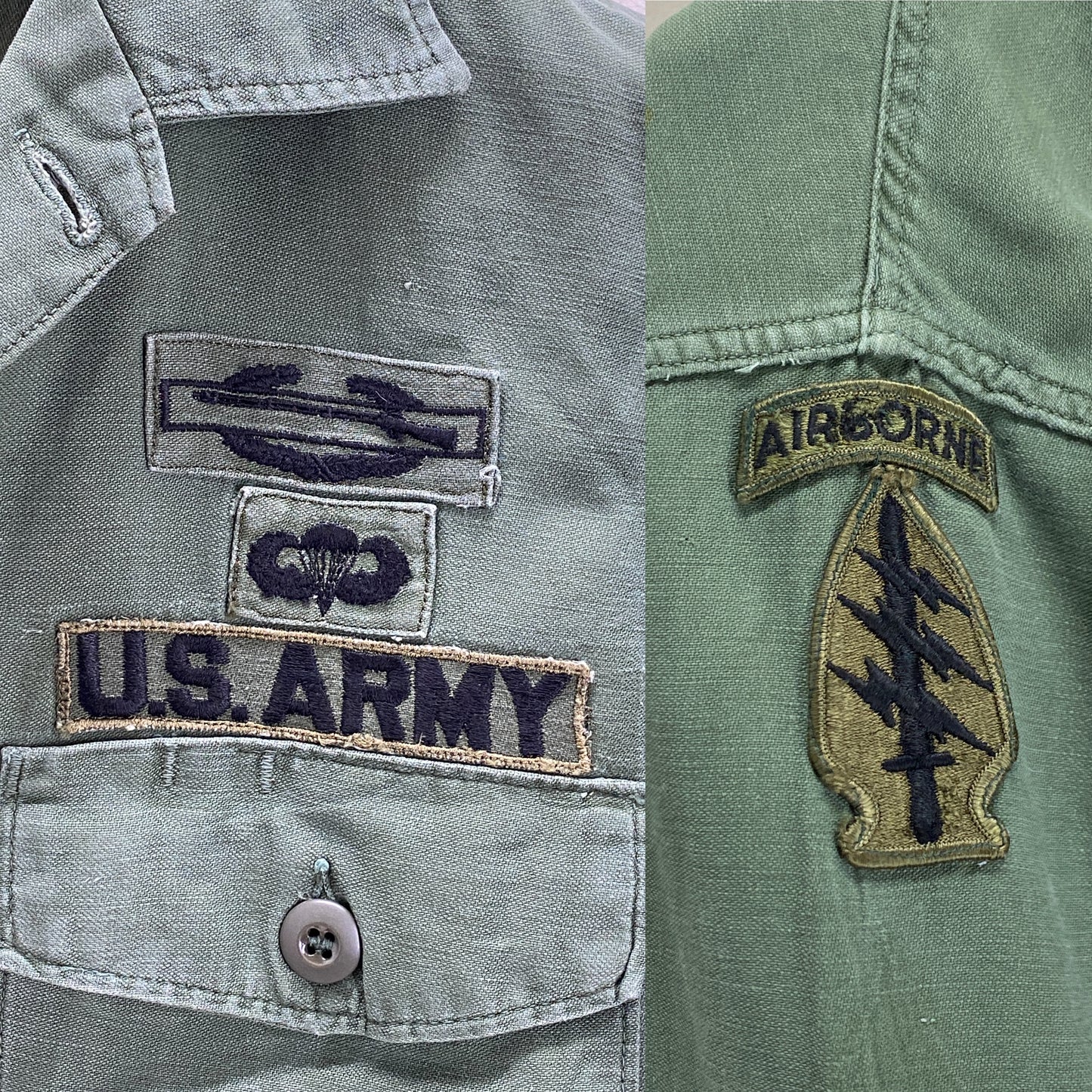 Small. Authentic Vintage US Army Vietnam war era 1967 OG 107 type 1 fatigue shirt