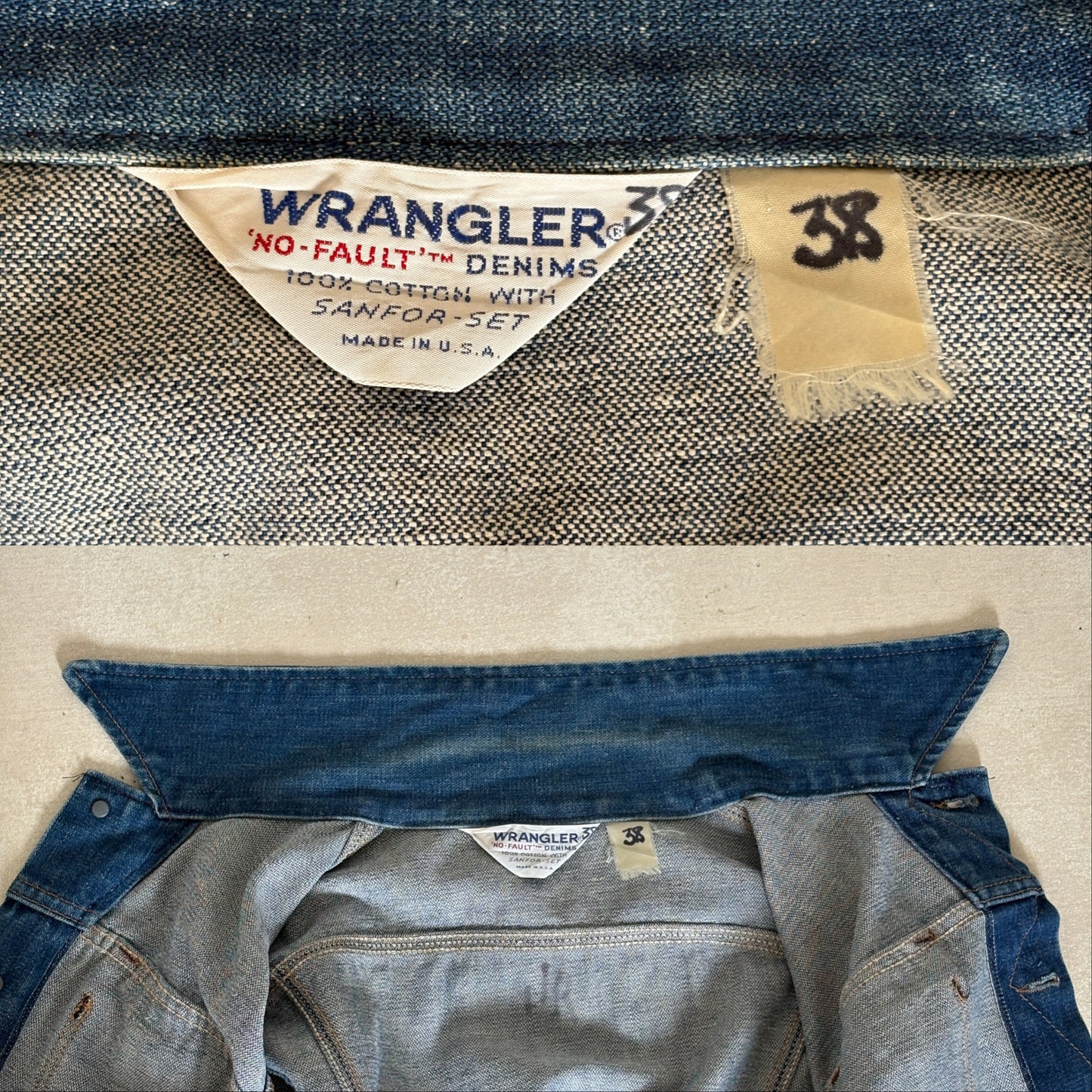Size 34US / 44EU. Authentic 80s Wrangler denim jacket -4 pockets- Made in the USA
