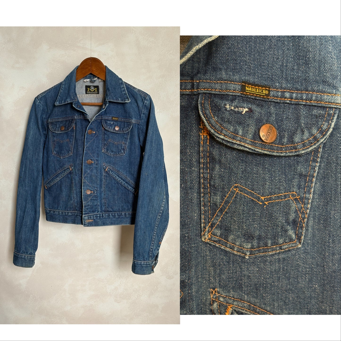 Size 34US /44EU USA .Vintage 80s Maverick Denim Jacket – 4 Pockets – Made in USA