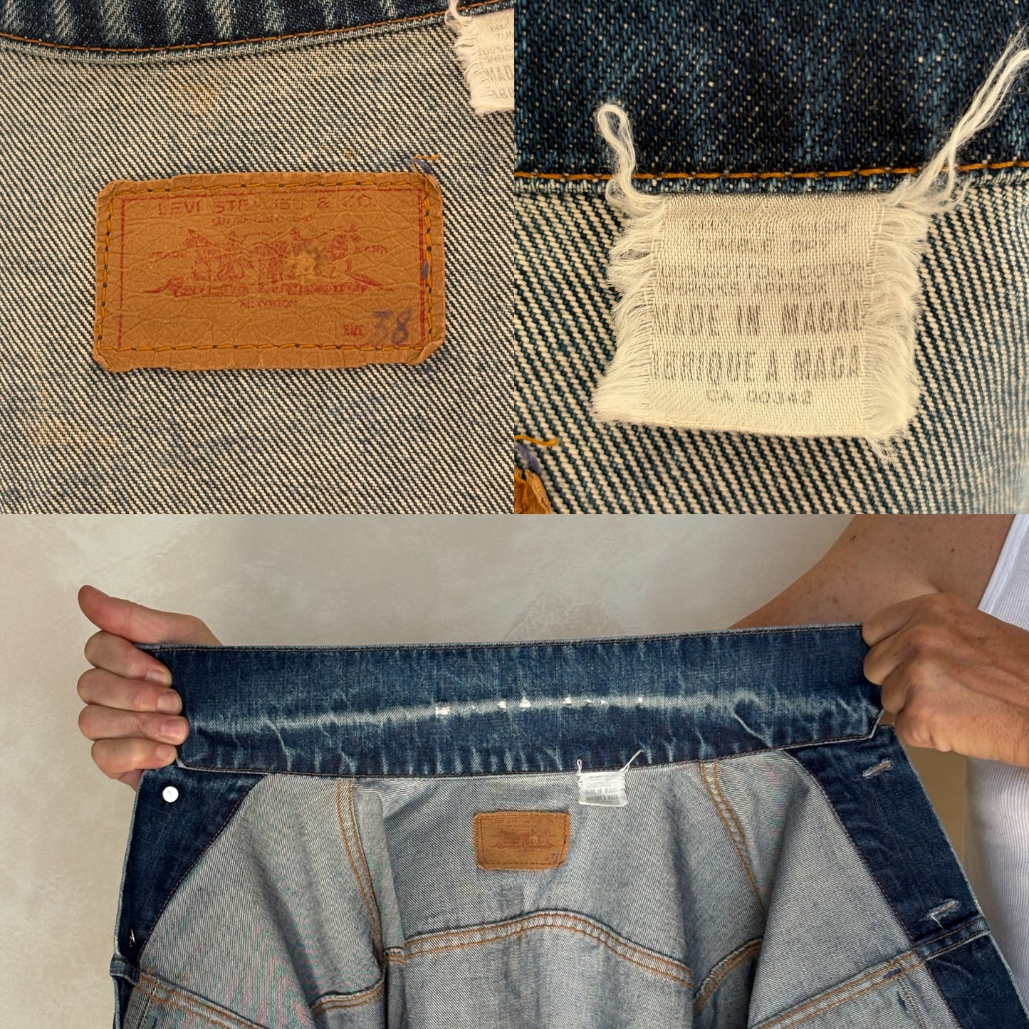 Size 40US / 50EU. Vintage Early 70s 2 pocket Levi’s Denim Jacket 70505 – Single Stitch, Made in MACAU